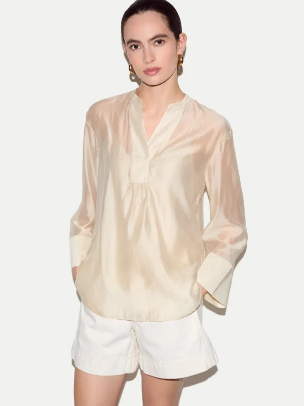 V Neck Sheer Top | Cream made by Jigsaw