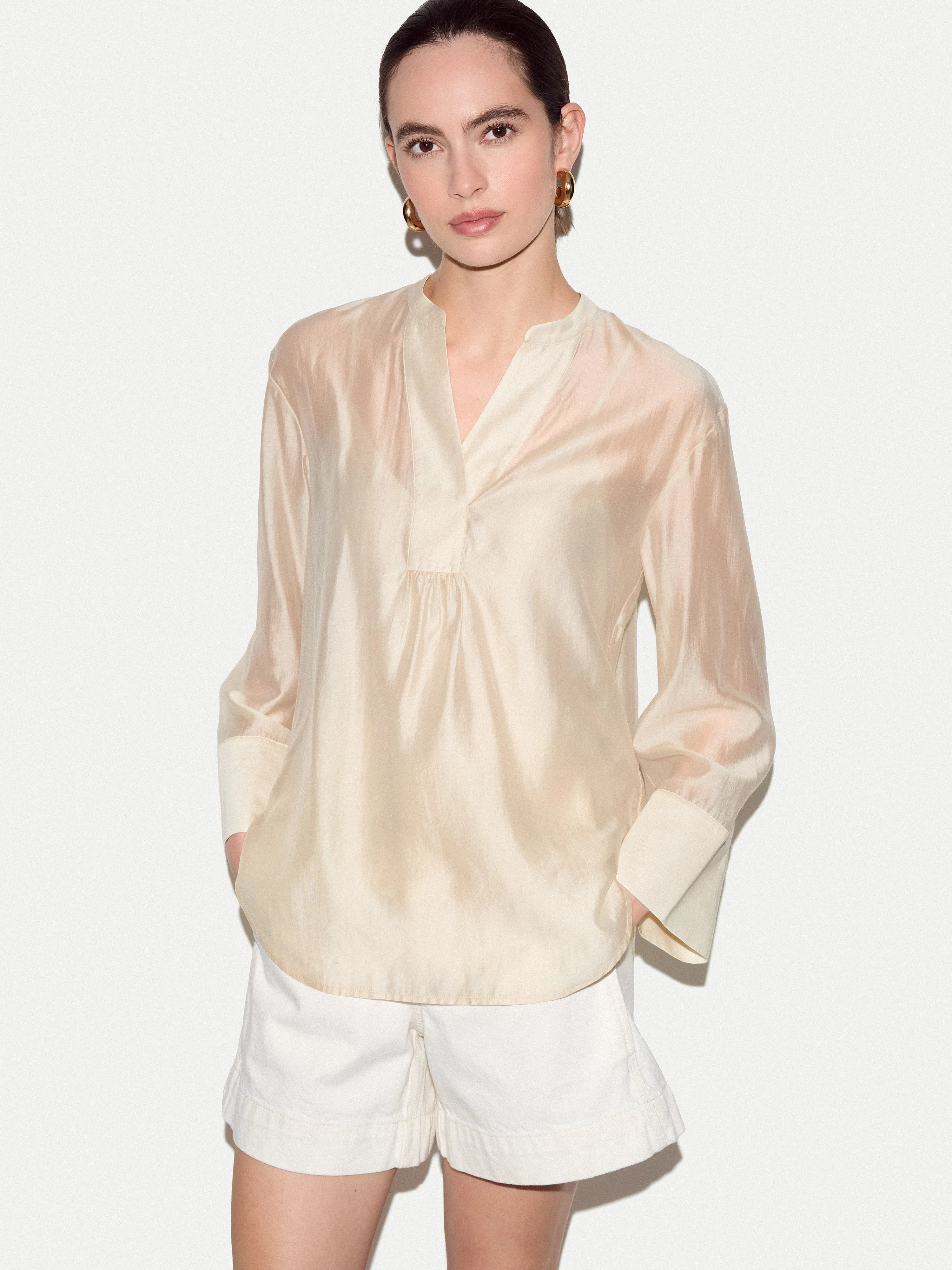 V Neck Sheer Top | Cream sold by Jigsaw