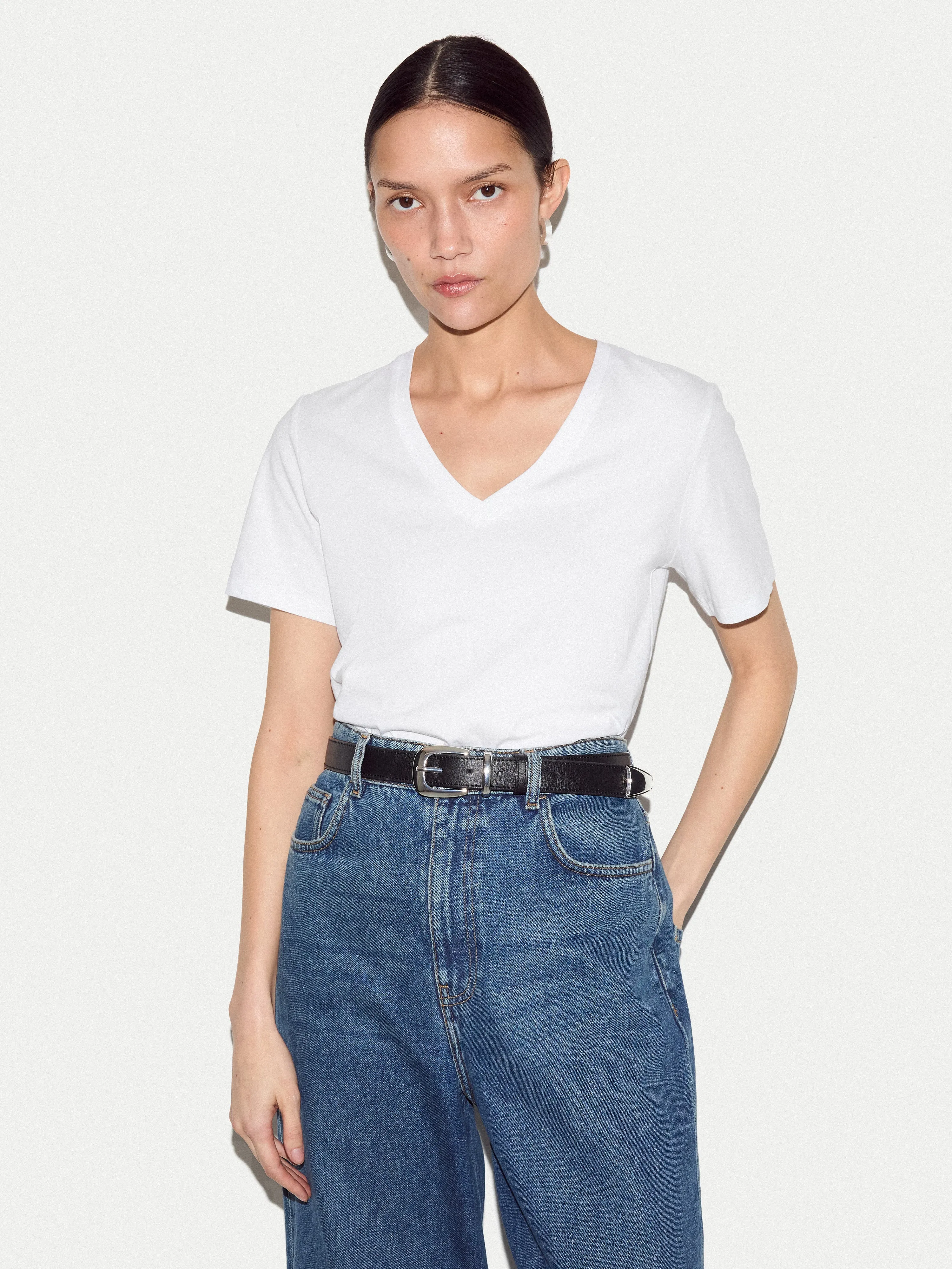 Supima Cotton V Neck T-shirt | White sold by Jigsaw product image thumbnail 2