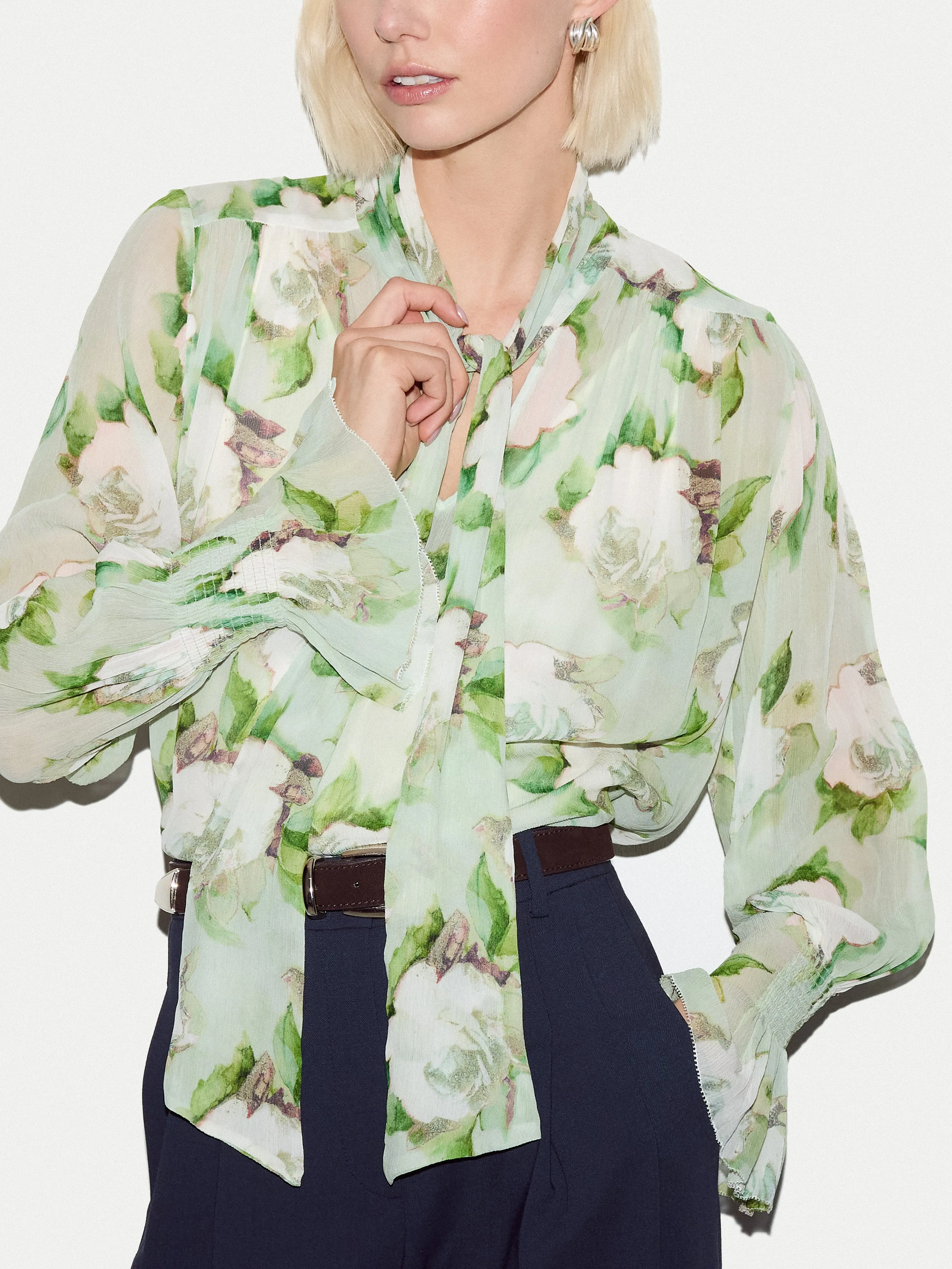 Sketch Rose Georgette Top | Green sold by Jigsaw product image thumbnail 3