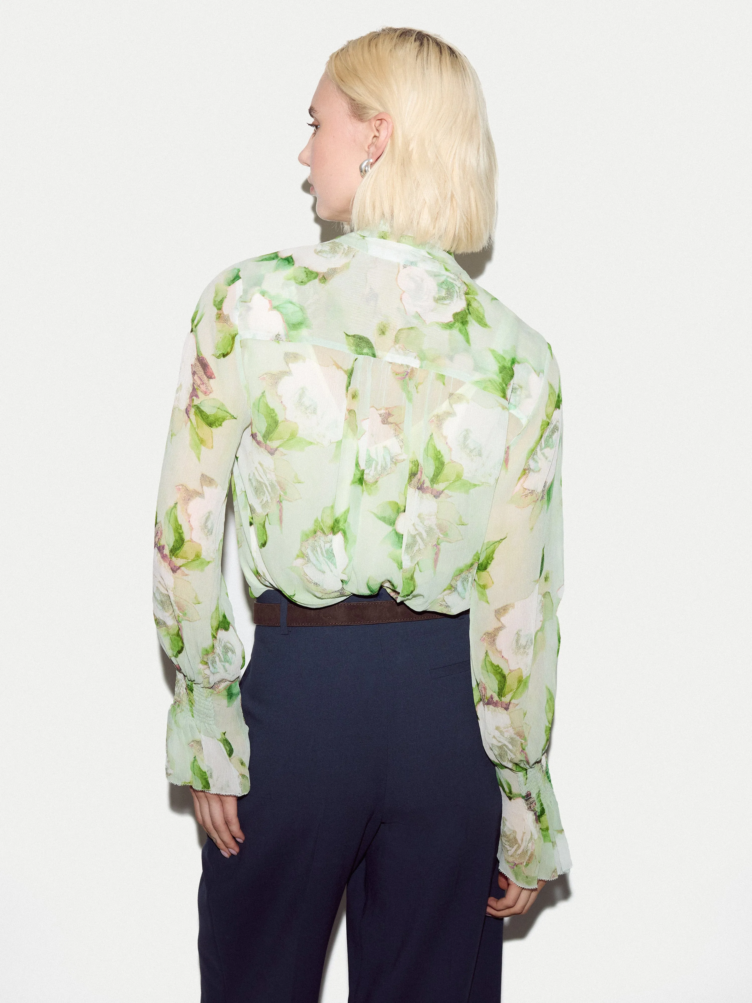 Sketch Rose Georgette Top | Green sold by Jigsaw product image thumbnail 4