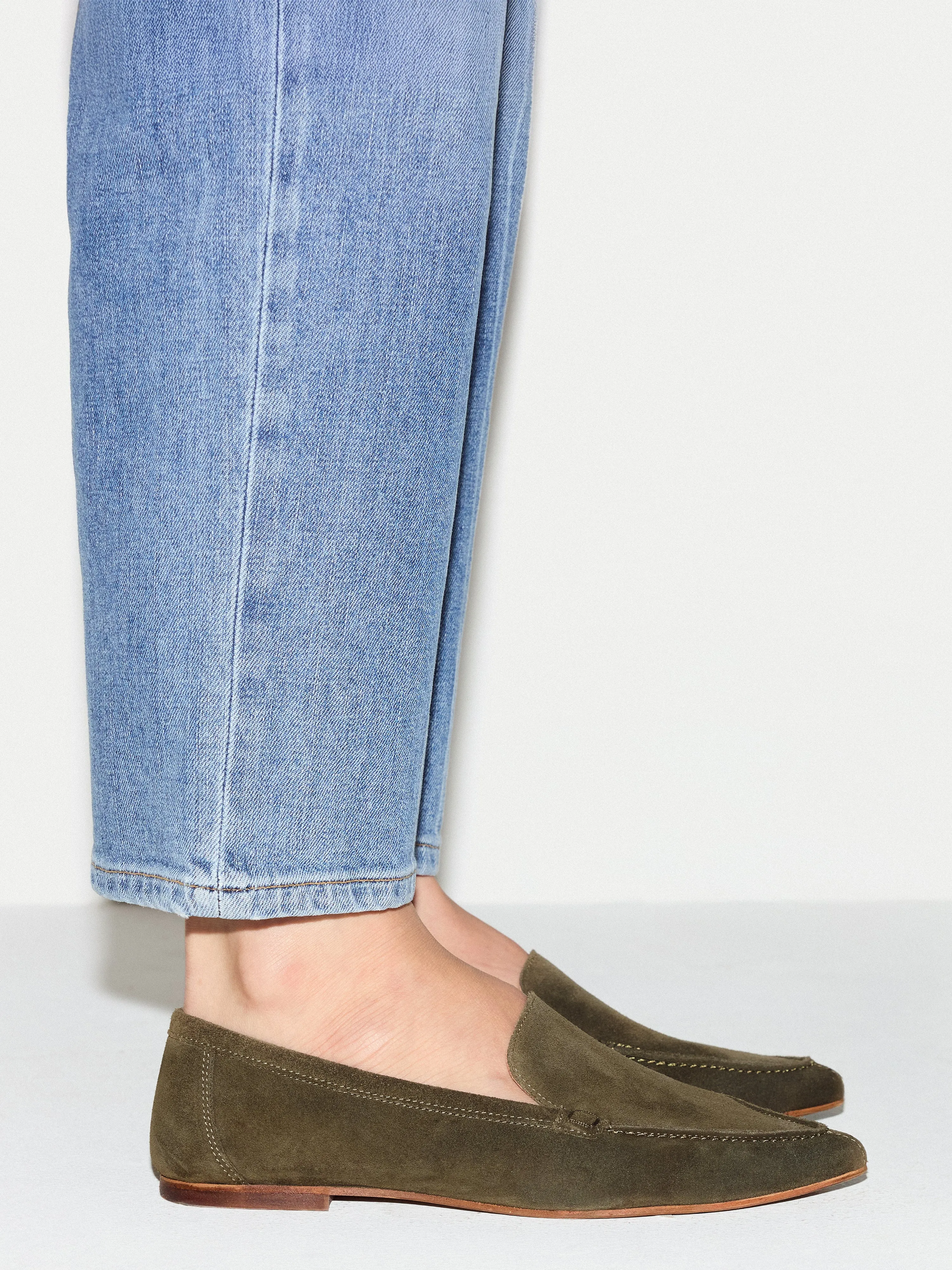 Soft Suede Pointed Loafer | Khaki sold by Jigsaw