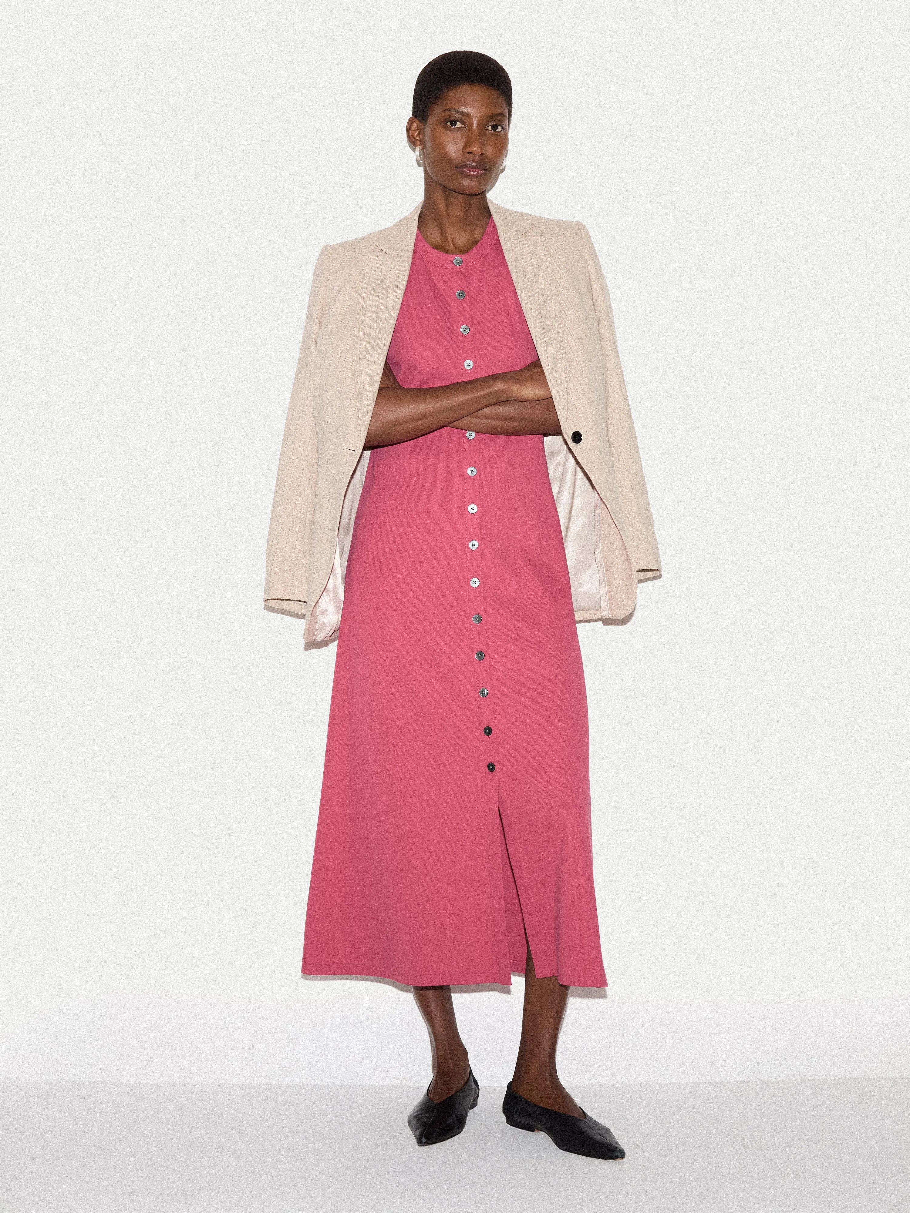 Cotton Rib Button Tank Dress | Pink sold by Jigsaw
