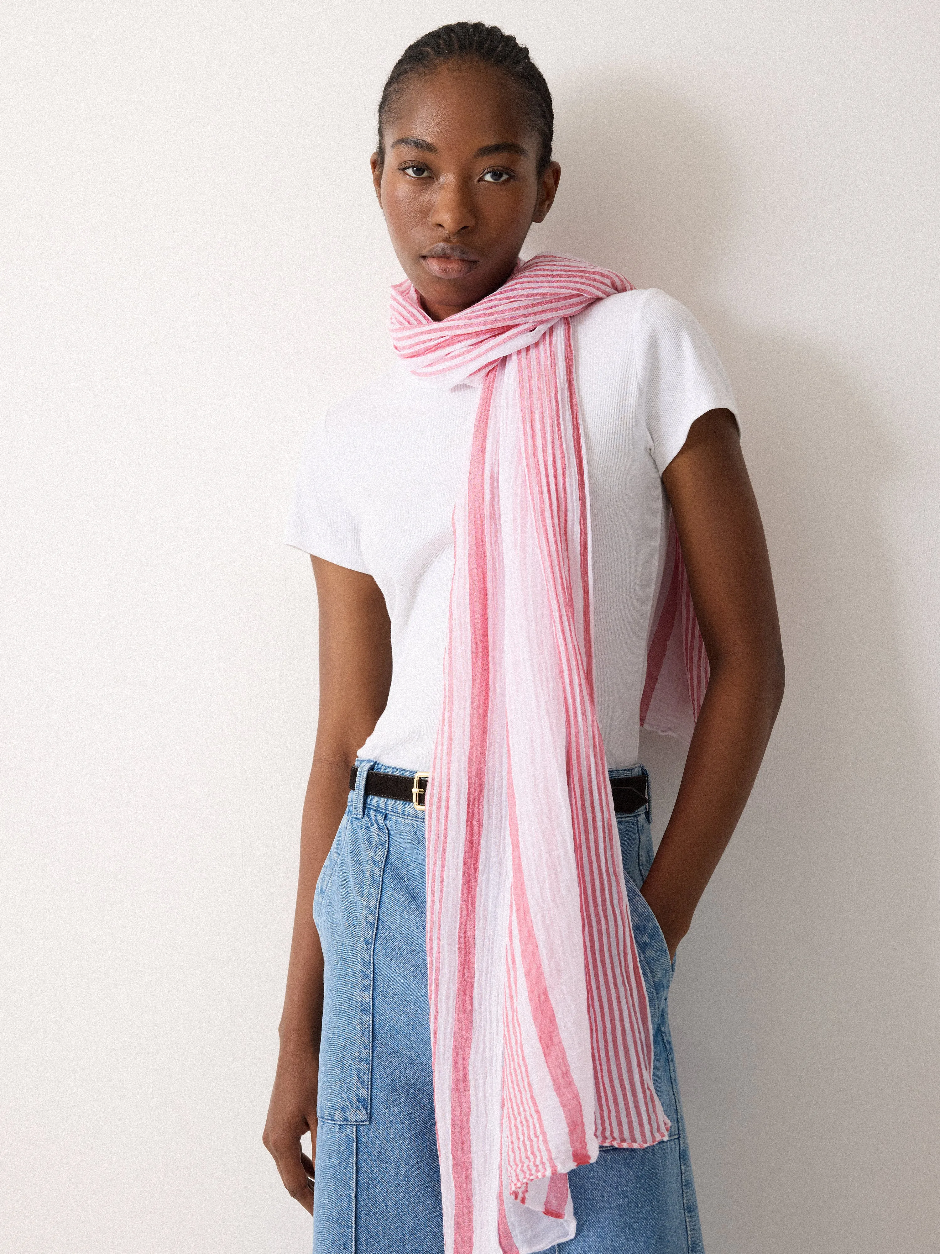 Striped Cotton Woven Scarf | Red sold by Jigsaw