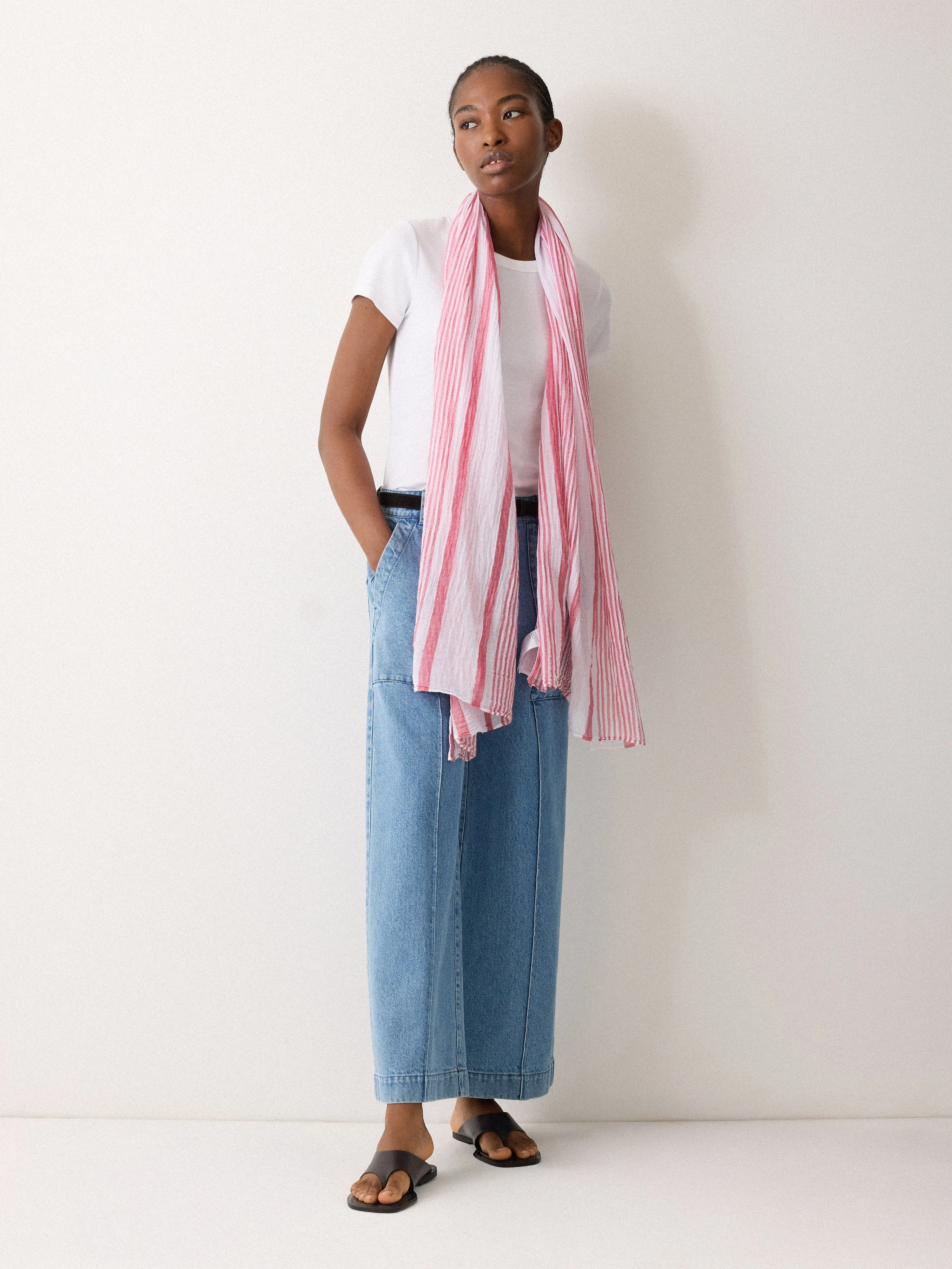 Striped Cotton Woven Scarf | Red sold by Jigsaw product image thumbnail 2