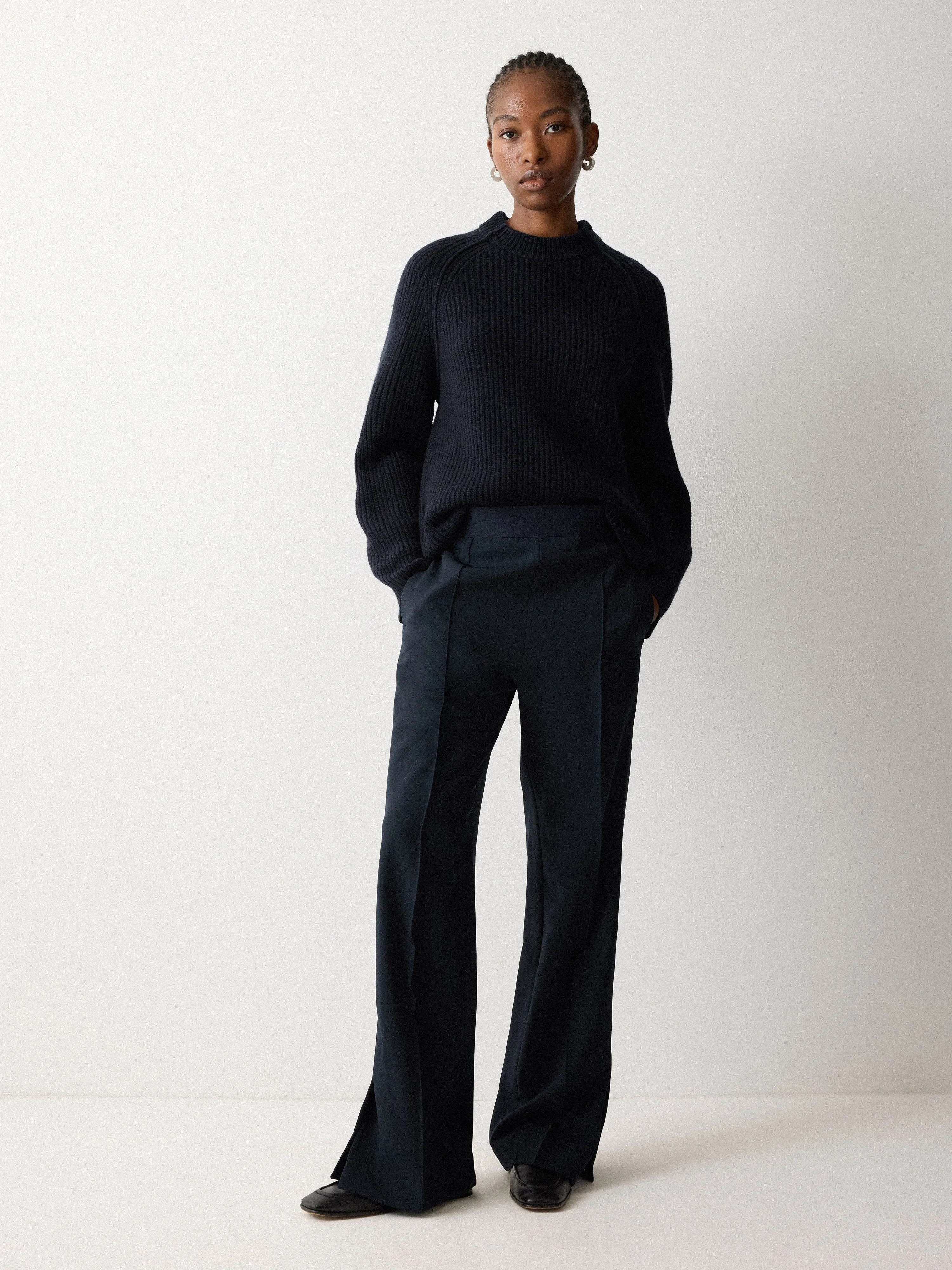 Crepe Split Hem Jogger | Navy sold by Jigsaw