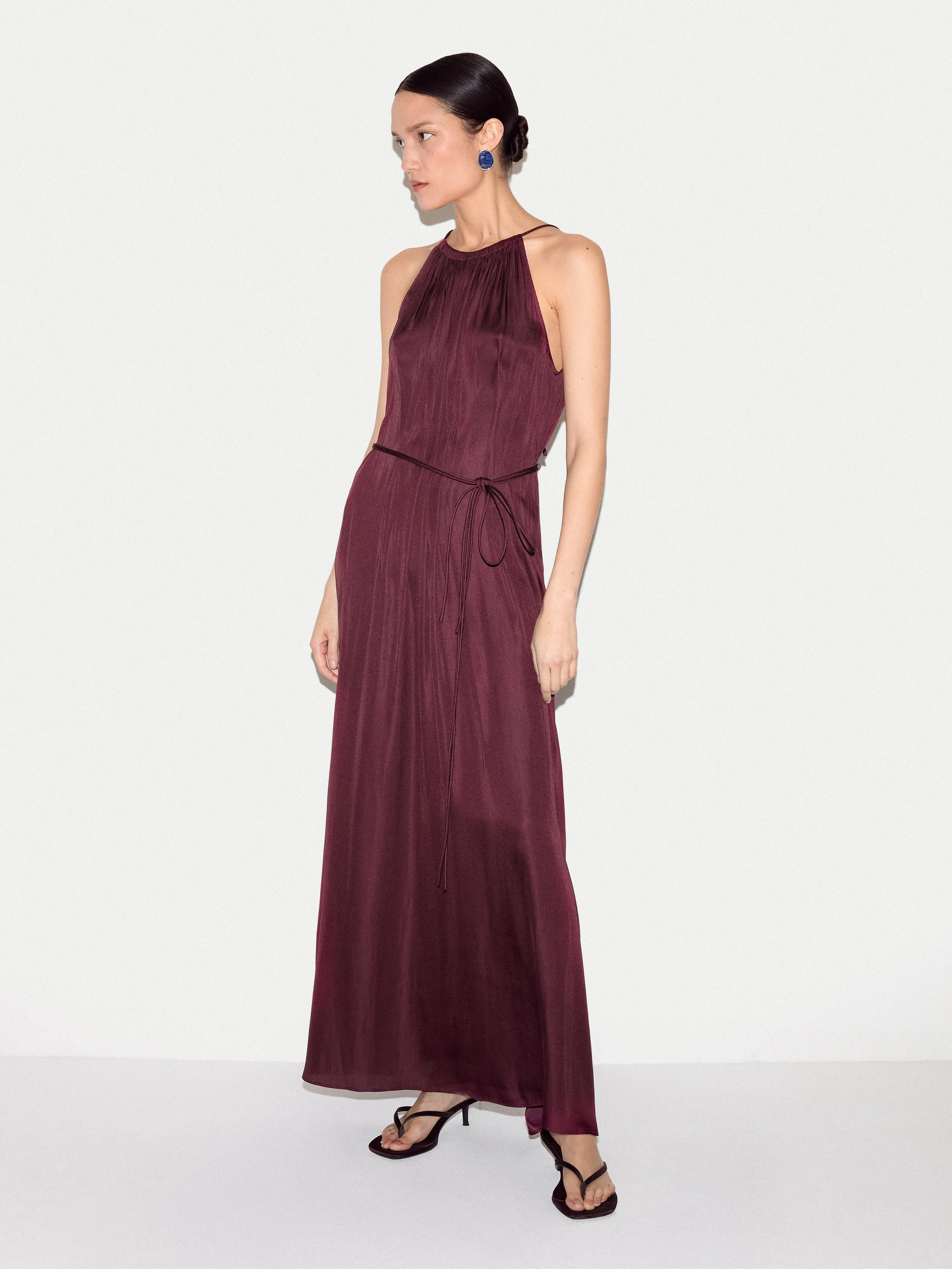 Recycled Satin Halter Dress | Burgundy sold by Jigsaw product image thumbnail 3