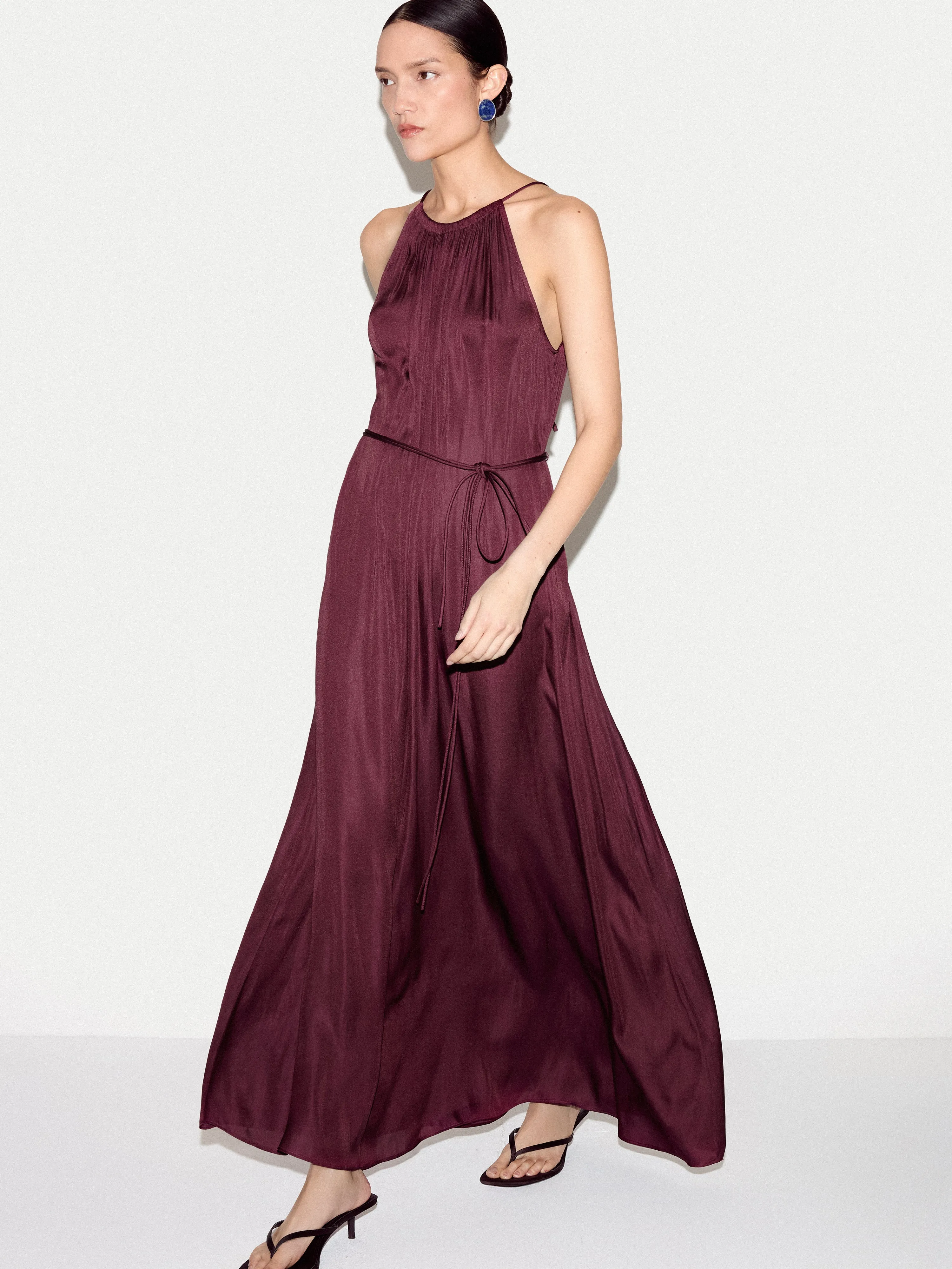 Recycled Satin Halter Dress | Burgundy sold by Jigsaw product image thumbnail 2
