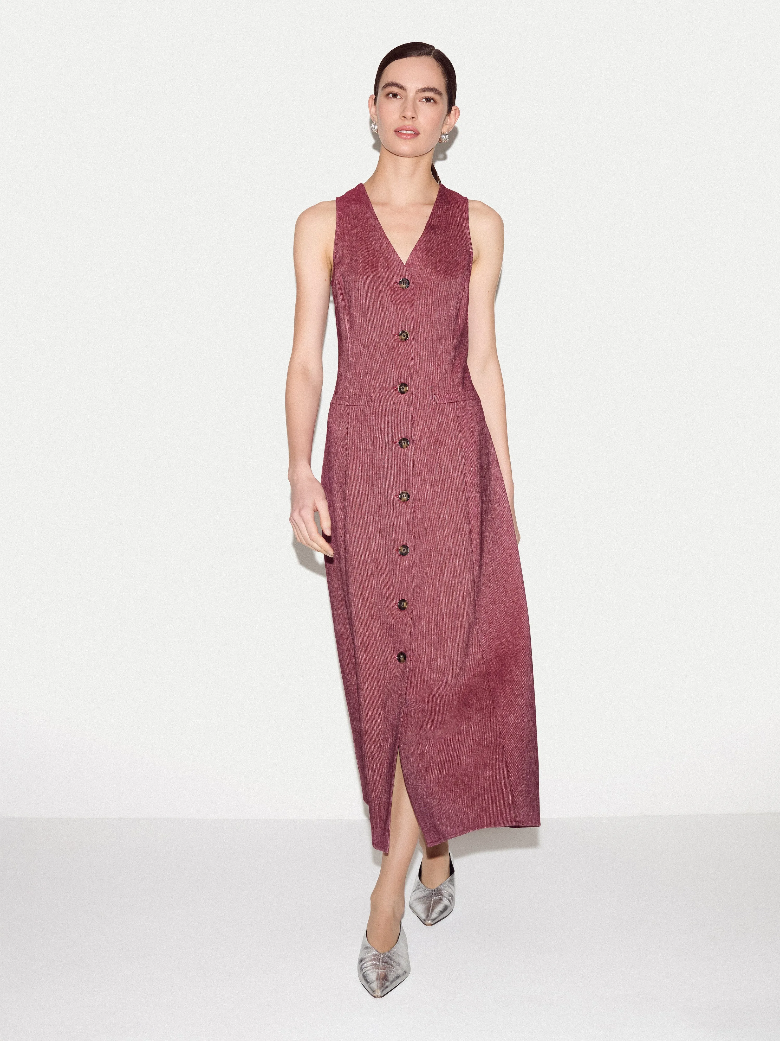 Chambray Linen Waistcoat Dress | Red sold by Jigsaw product image thumbnail 3