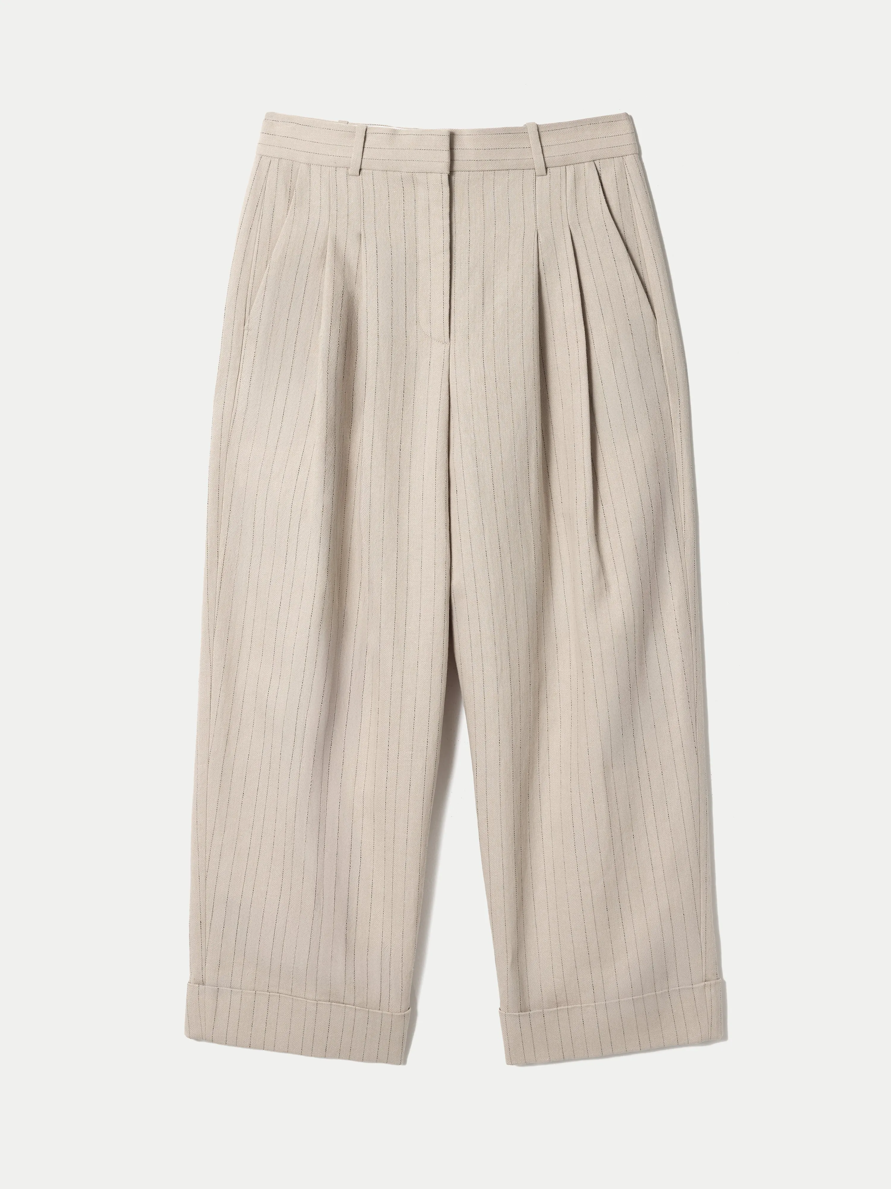 Linen Cotton Stripe Turn Up Trouser | Beige sold by Jigsaw product image thumbnail 5