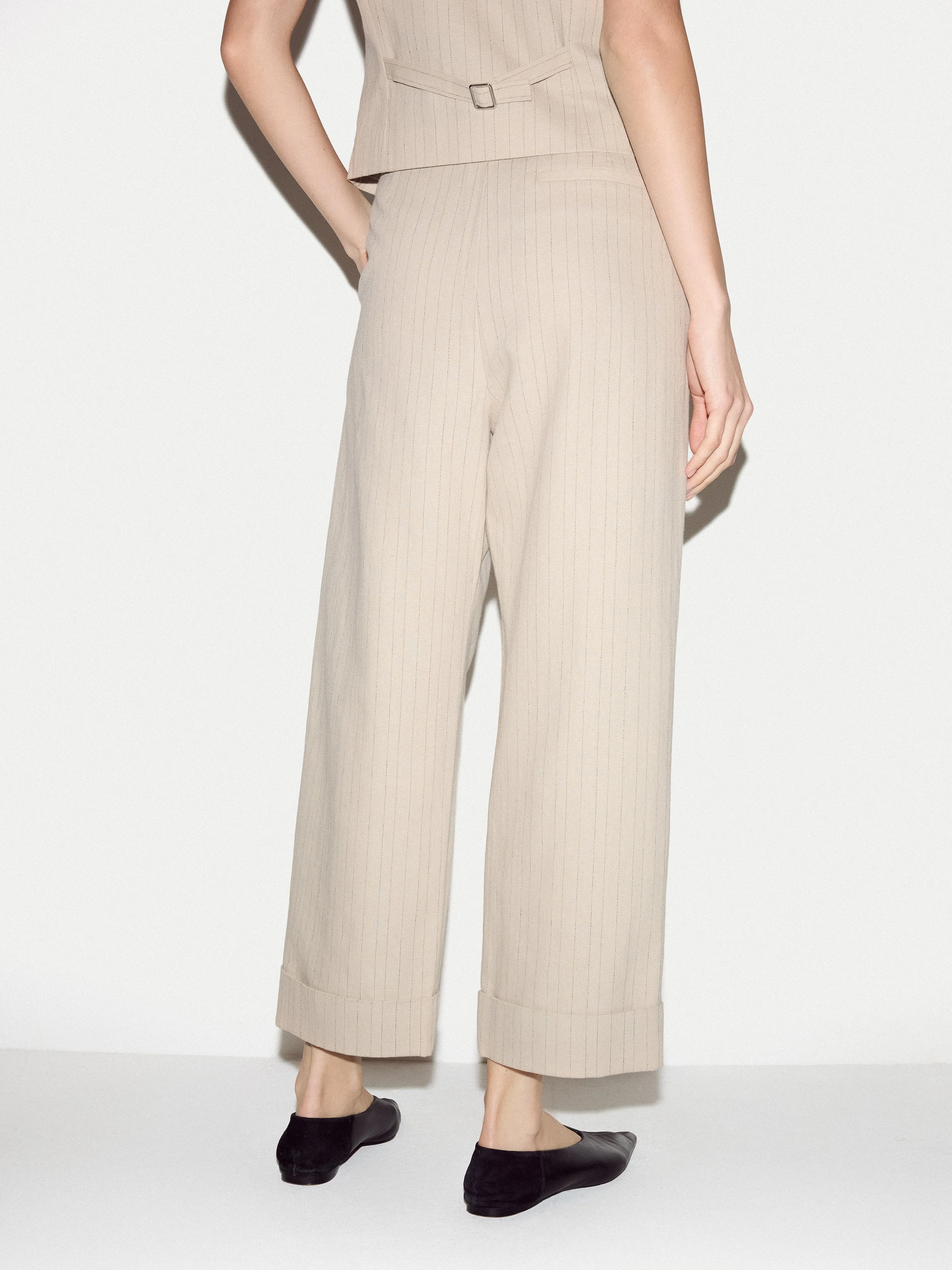 Linen Cotton Stripe Turn Up Trouser | Beige sold by Jigsaw product image thumbnail 4
