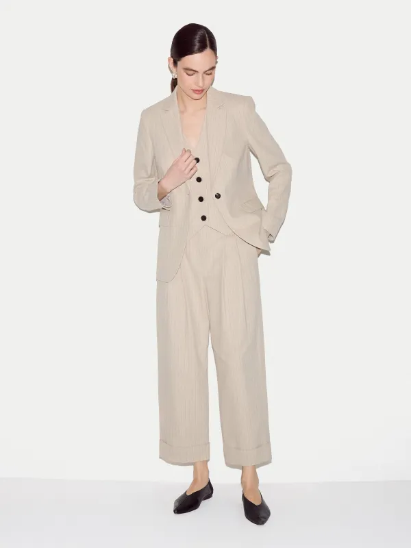 Linen Cotton Stripe Turn Up Trouser | Beige made by Jigsaw