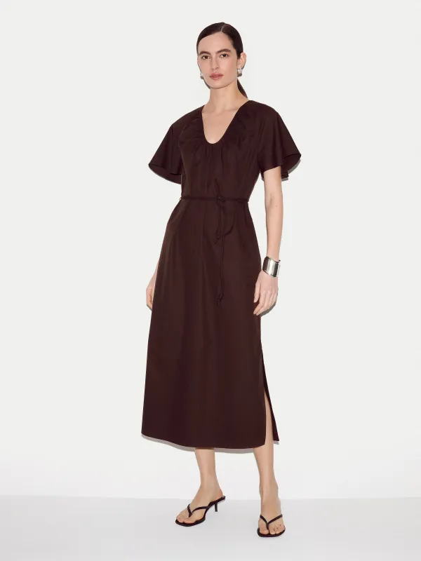 Cotton Lyocell U Neck Dress | Brown made by Jigsaw