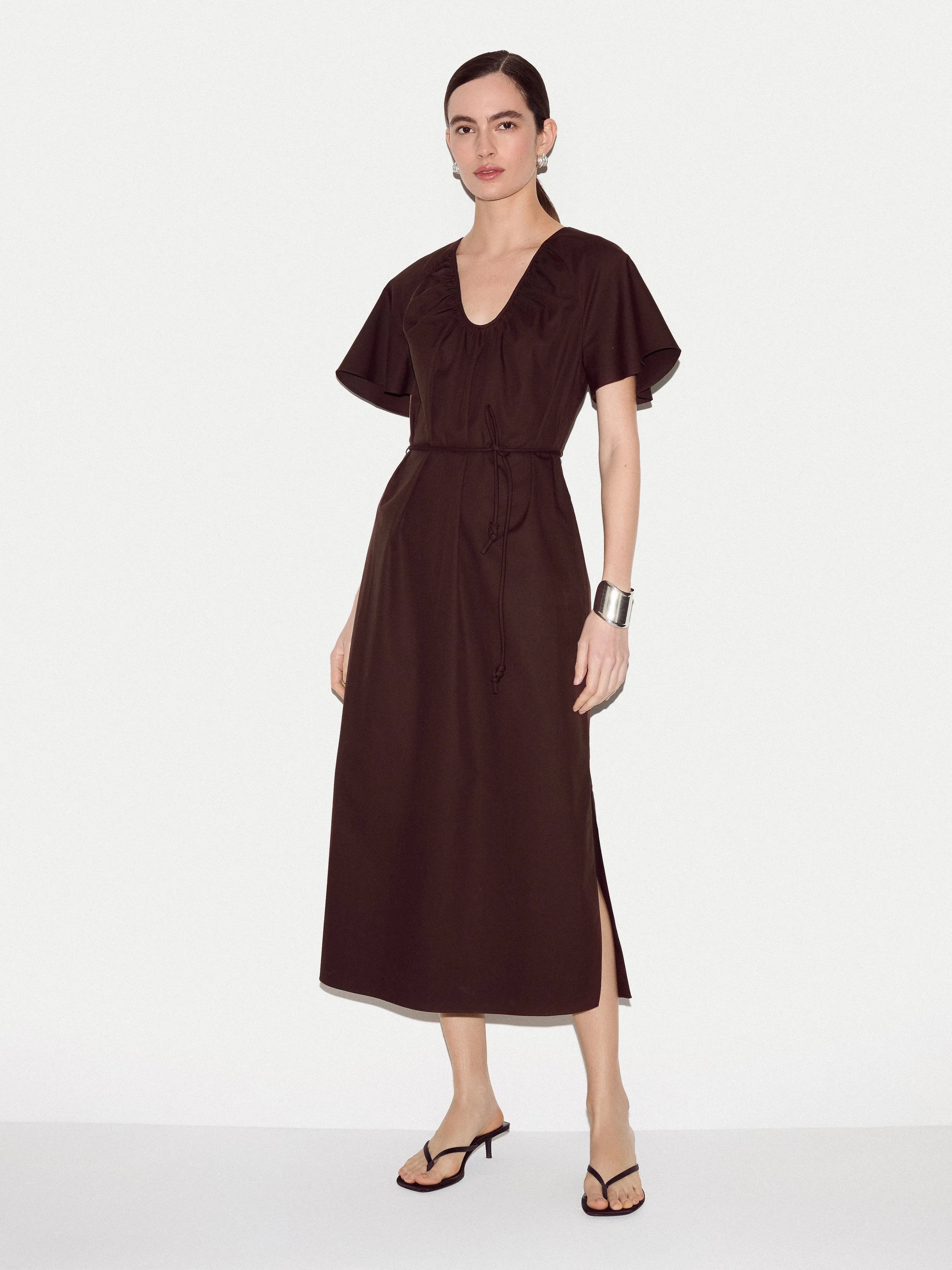 Cotton Lyocell U Neck Dress | Brown sold by Jigsaw
