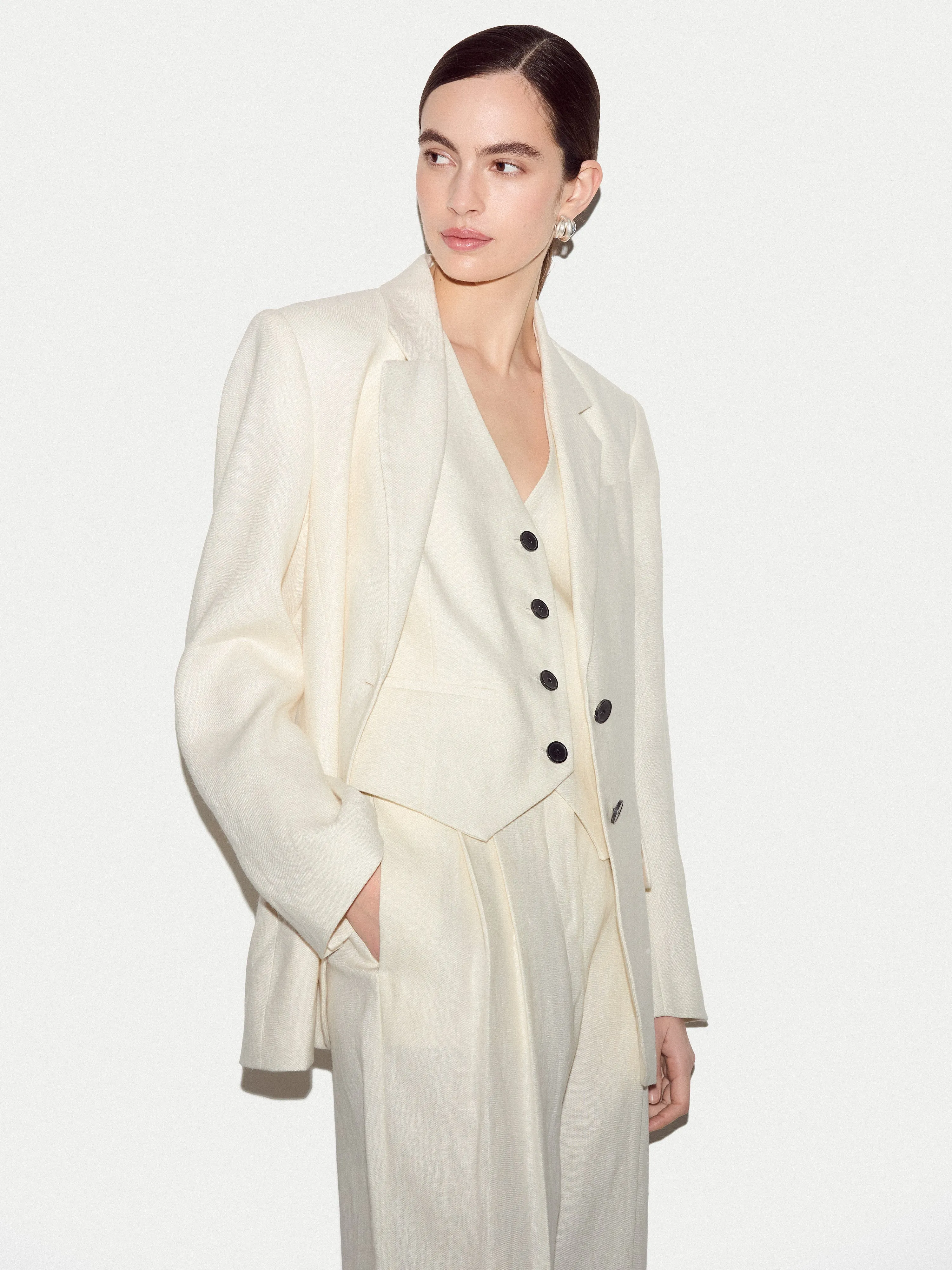 Linen Notch Lapel Blazer | Cream sold by Jigsaw product image thumbnail 4