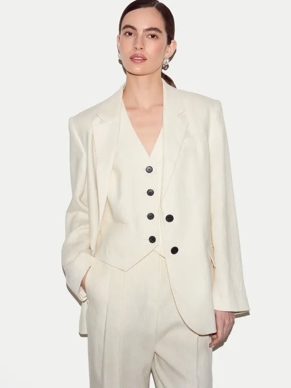 Linen Notch Lapel Blazer | Cream made by Jigsaw