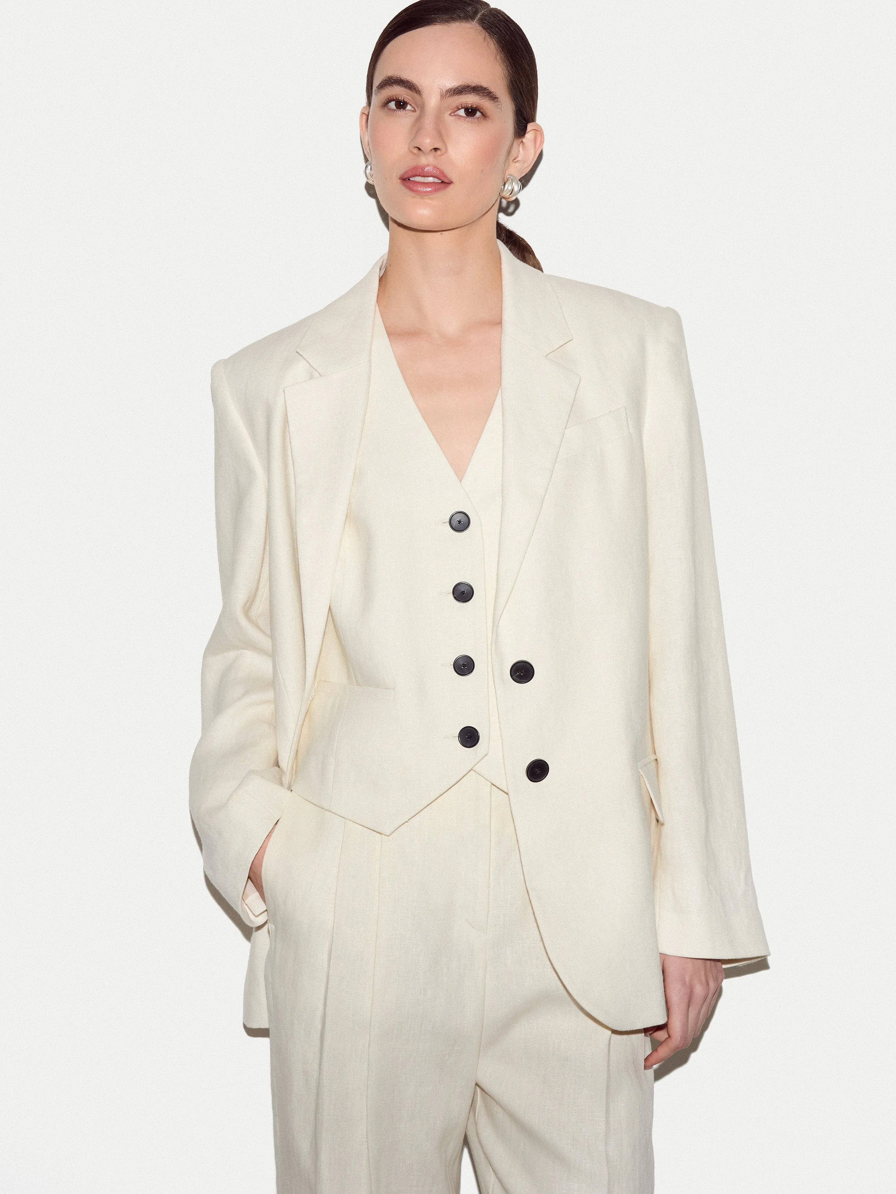 Linen Notch Lapel Blazer | Cream sold by Jigsaw