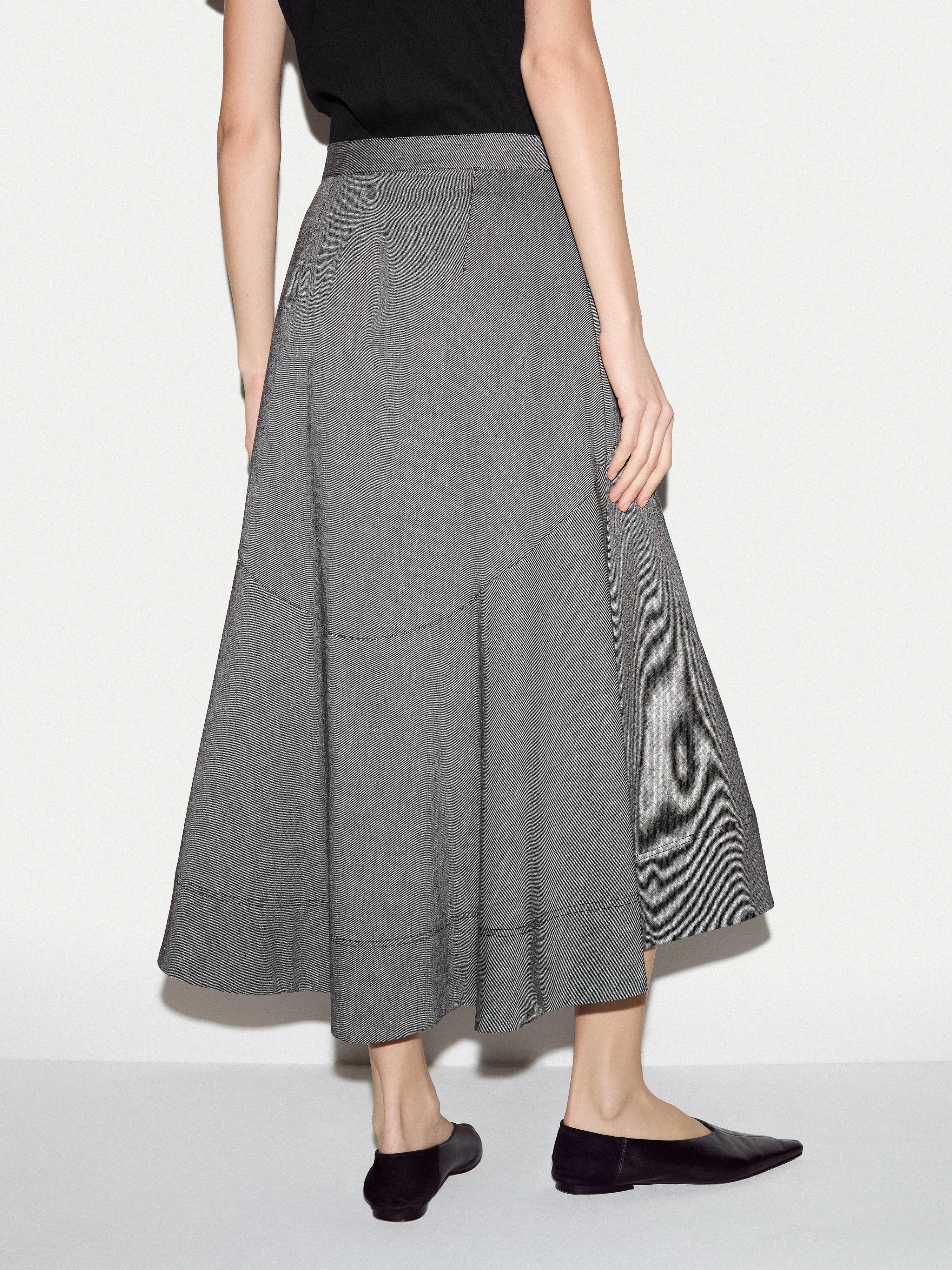 Chambray Linen Blend Asymmetric Midi Skirt | Black sold by Jigsaw product image thumbnail 5