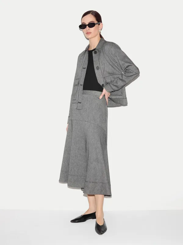 Chambray Linen Blend Asymmetric Midi Skirt | Black made by Jigsaw