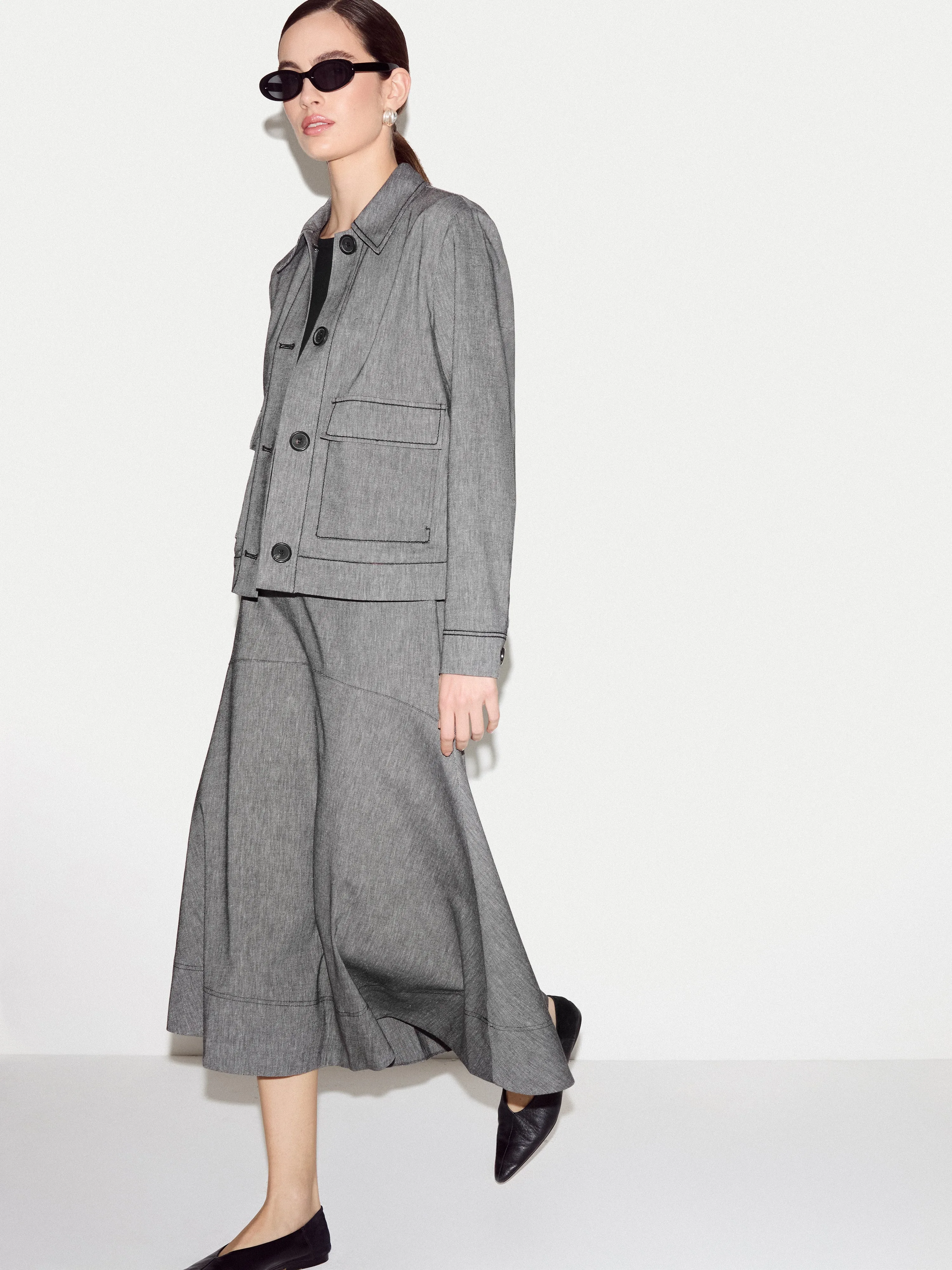 Chambray Linen Blend Asymmetric Midi Skirt | Black sold by Jigsaw product image thumbnail 3