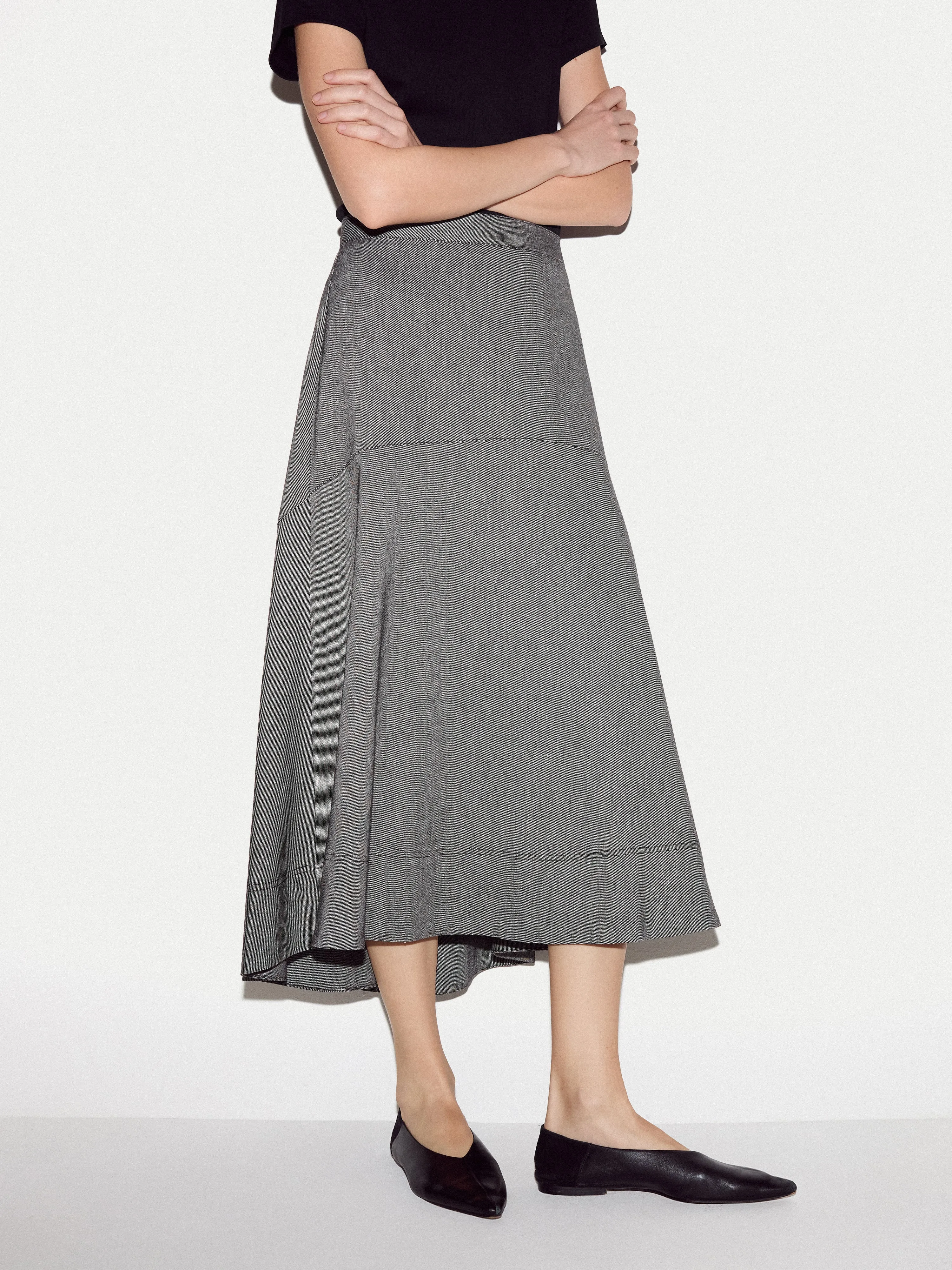 Chambray Linen Blend Asymmetric Midi Skirt | Black sold by Jigsaw product image thumbnail 2