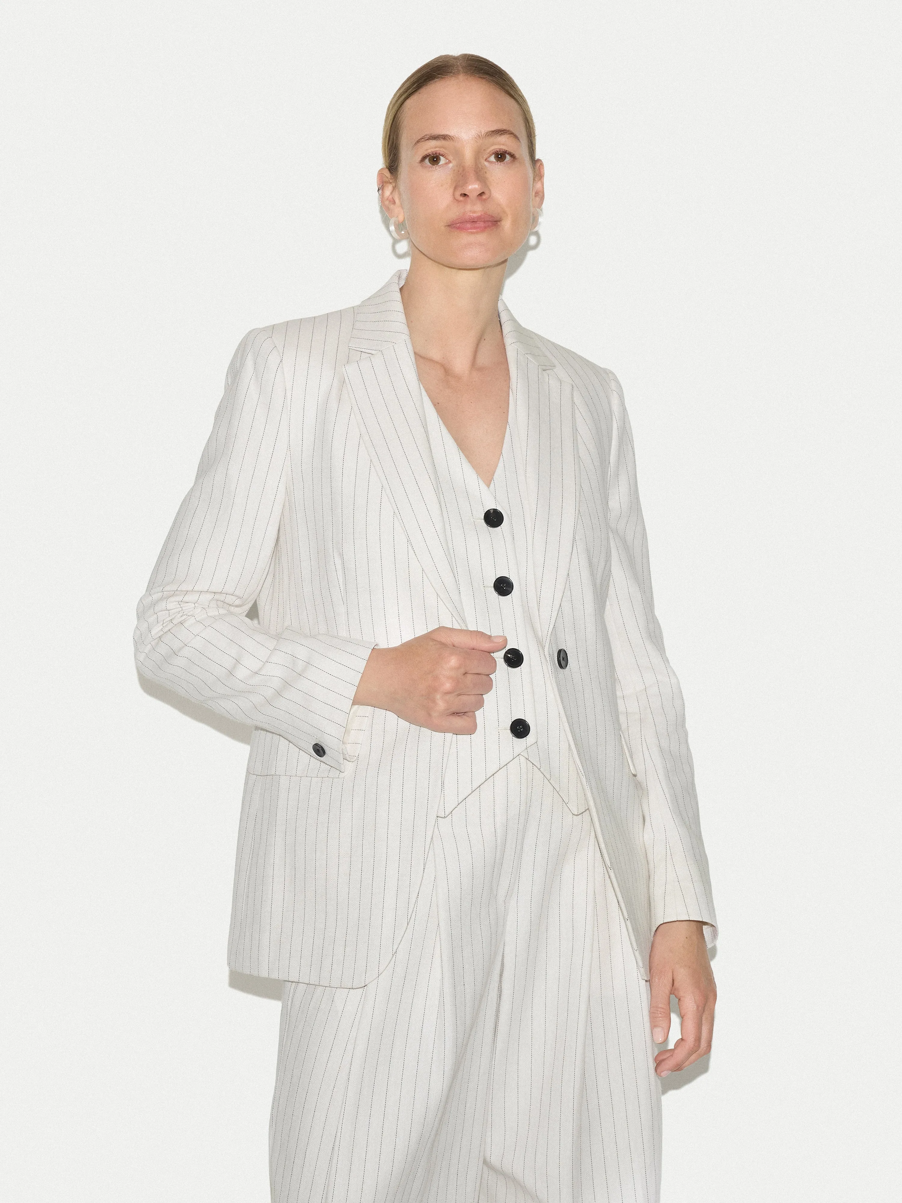 Duke Linen Cotton Stripe Blazer | Ivory sold by Jigsaw product image thumbnail 2