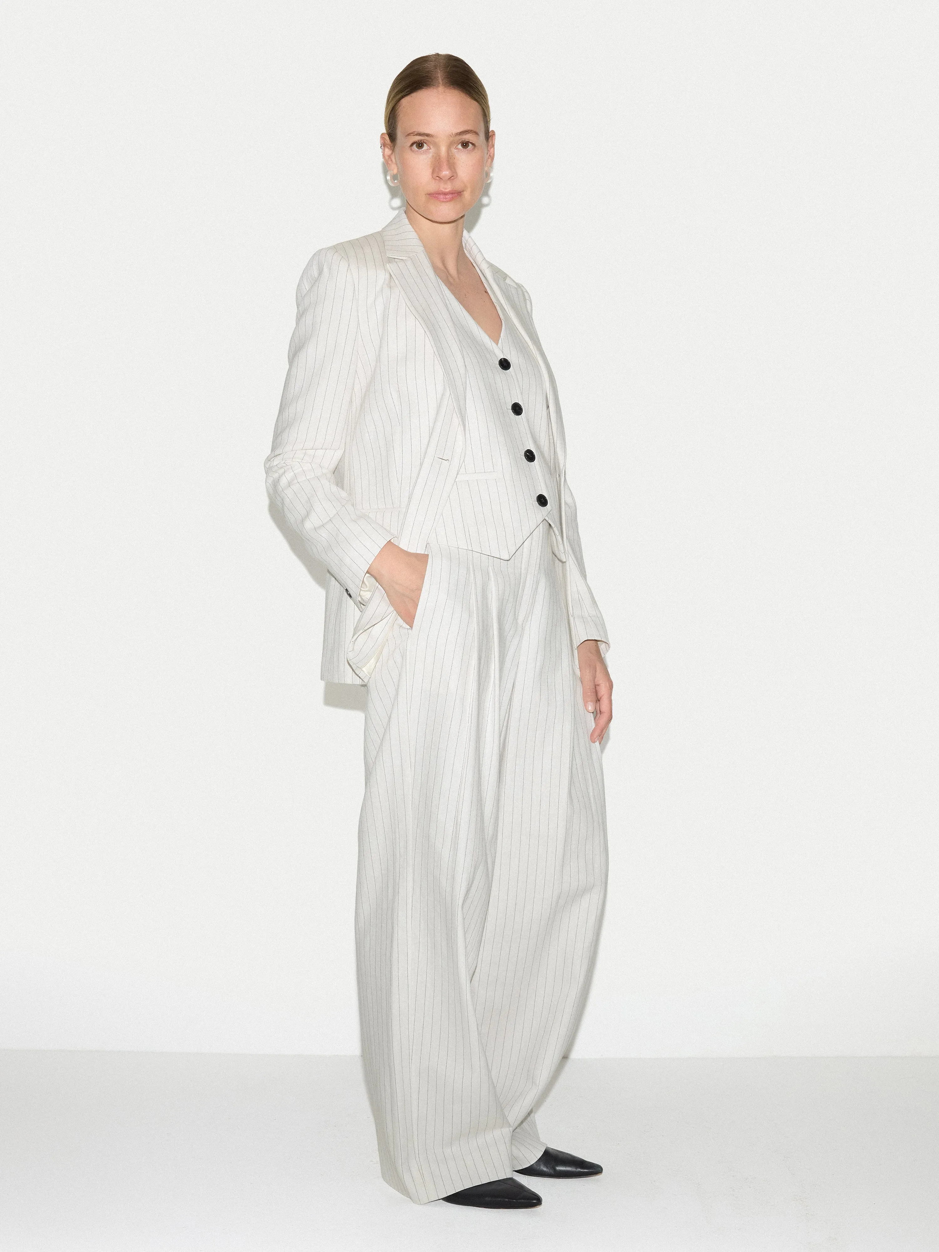 Duke Linen Cotton Stripe Blazer | Ivory sold by Jigsaw