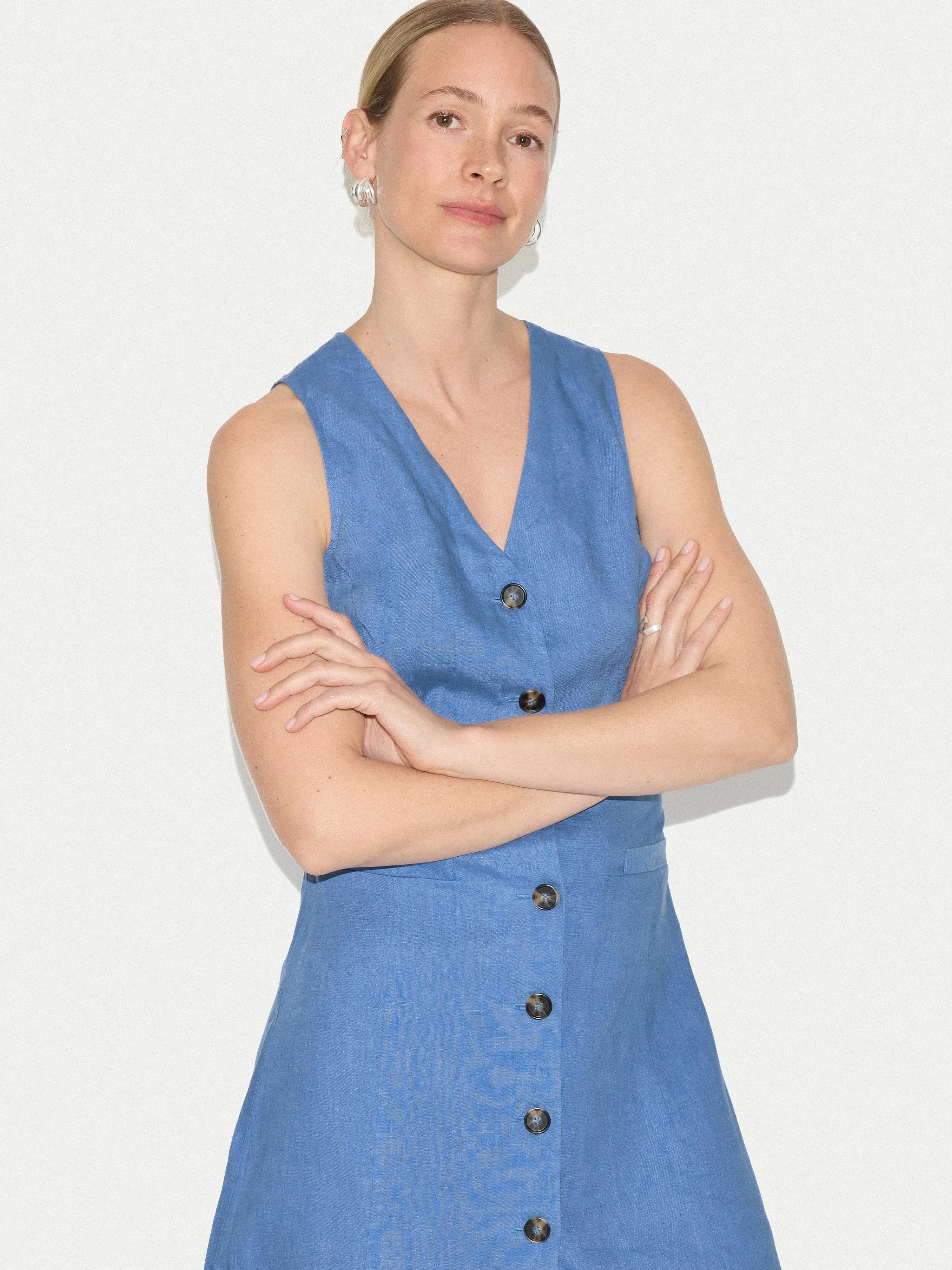 Linen Waistcoat Mini Dress | Blue sold by Jigsaw product image thumbnail 5
