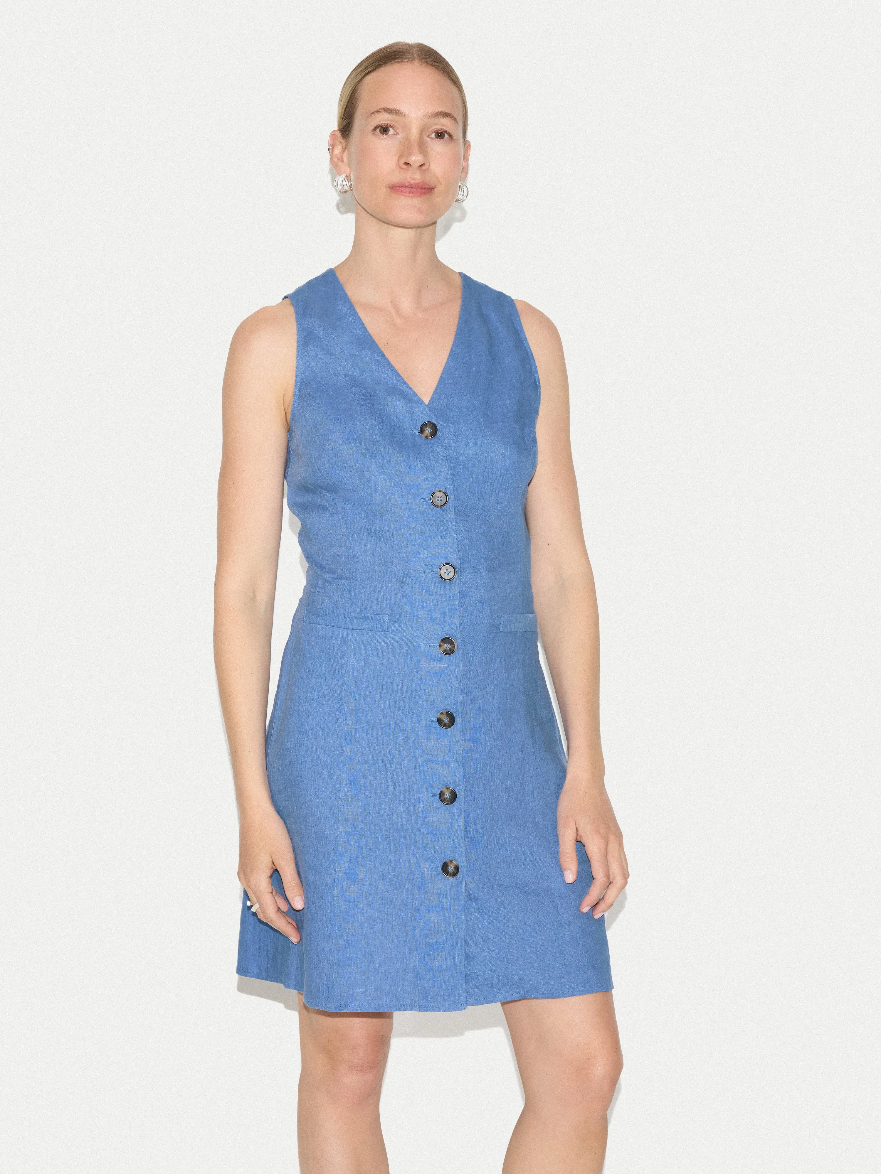 Linen Waistcoat Mini Dress | Blue sold by Jigsaw product image thumbnail 3