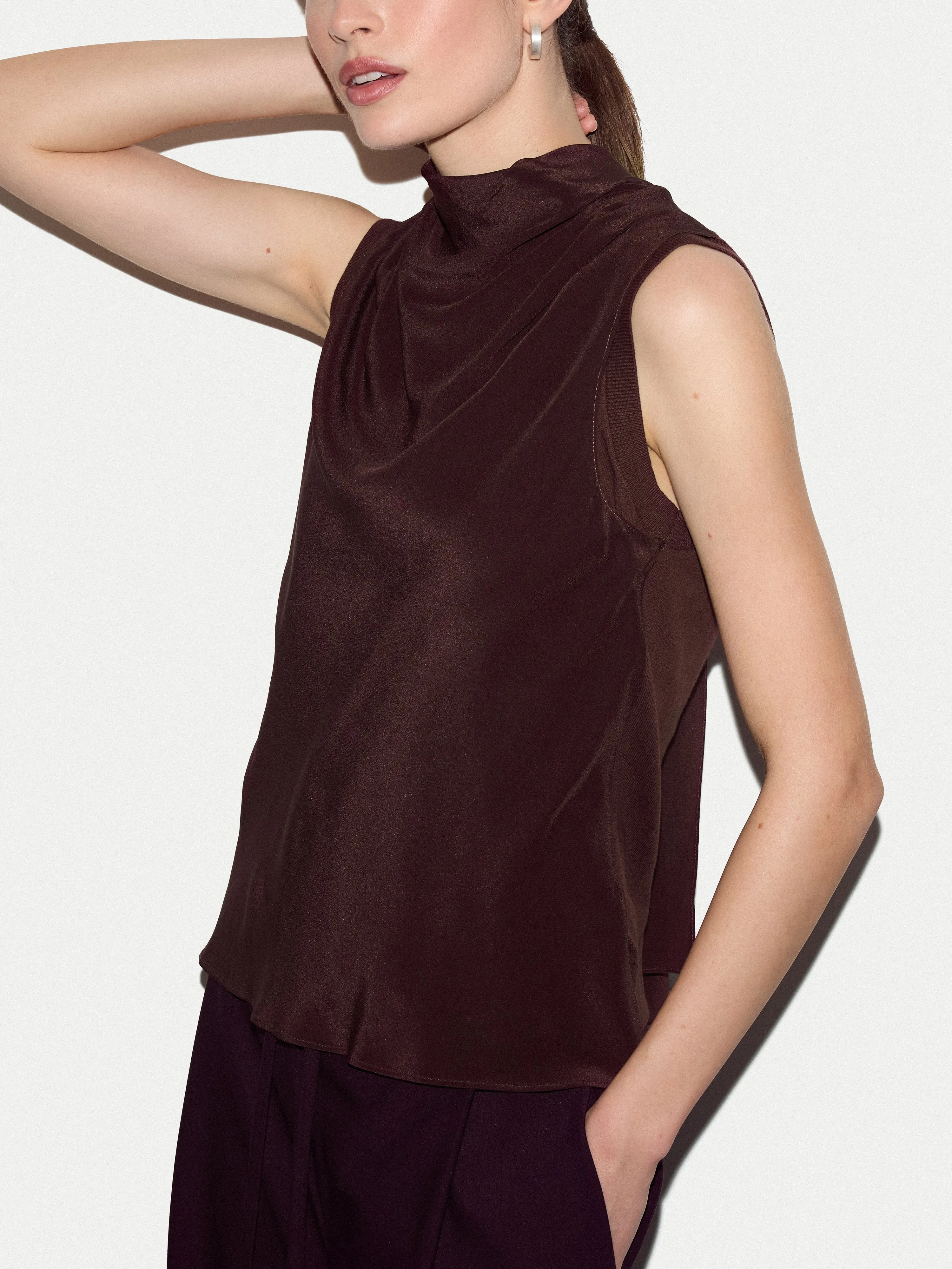 Silk Front Knit Tank | Brown sold by Jigsaw product image thumbnail 3