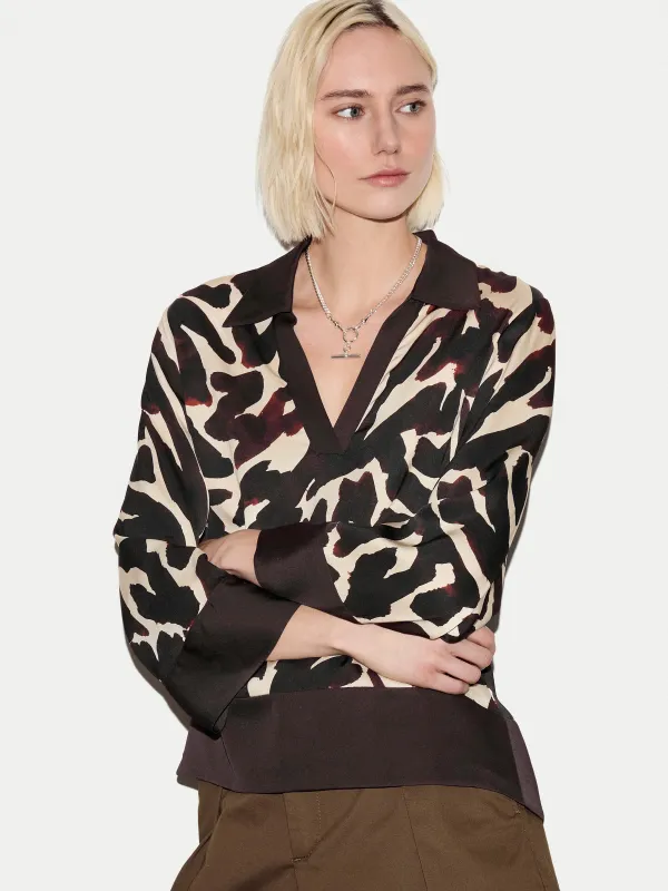 Zebra Satin Long Sleeved Shirt | Brown made by Jigsaw