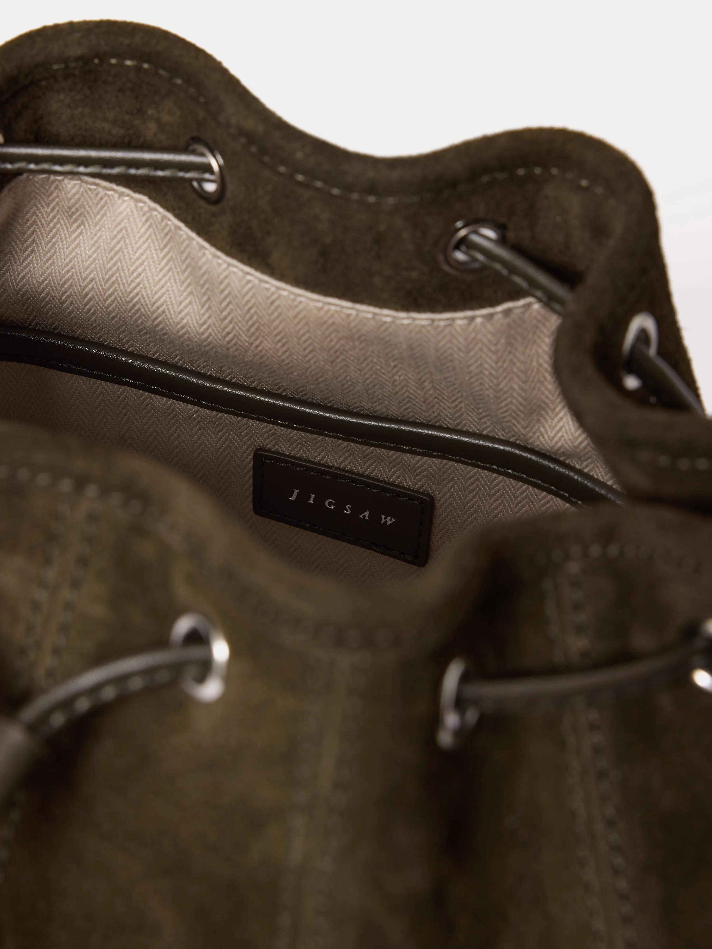 Leather Drawstring Bucket Bag | Khaki sold by Jigsaw product image thumbnail 4