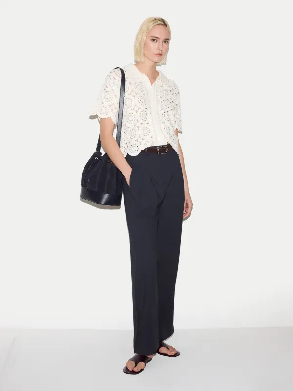 Leather Drawstring Bucket Bag | Navy made by Jigsaw
