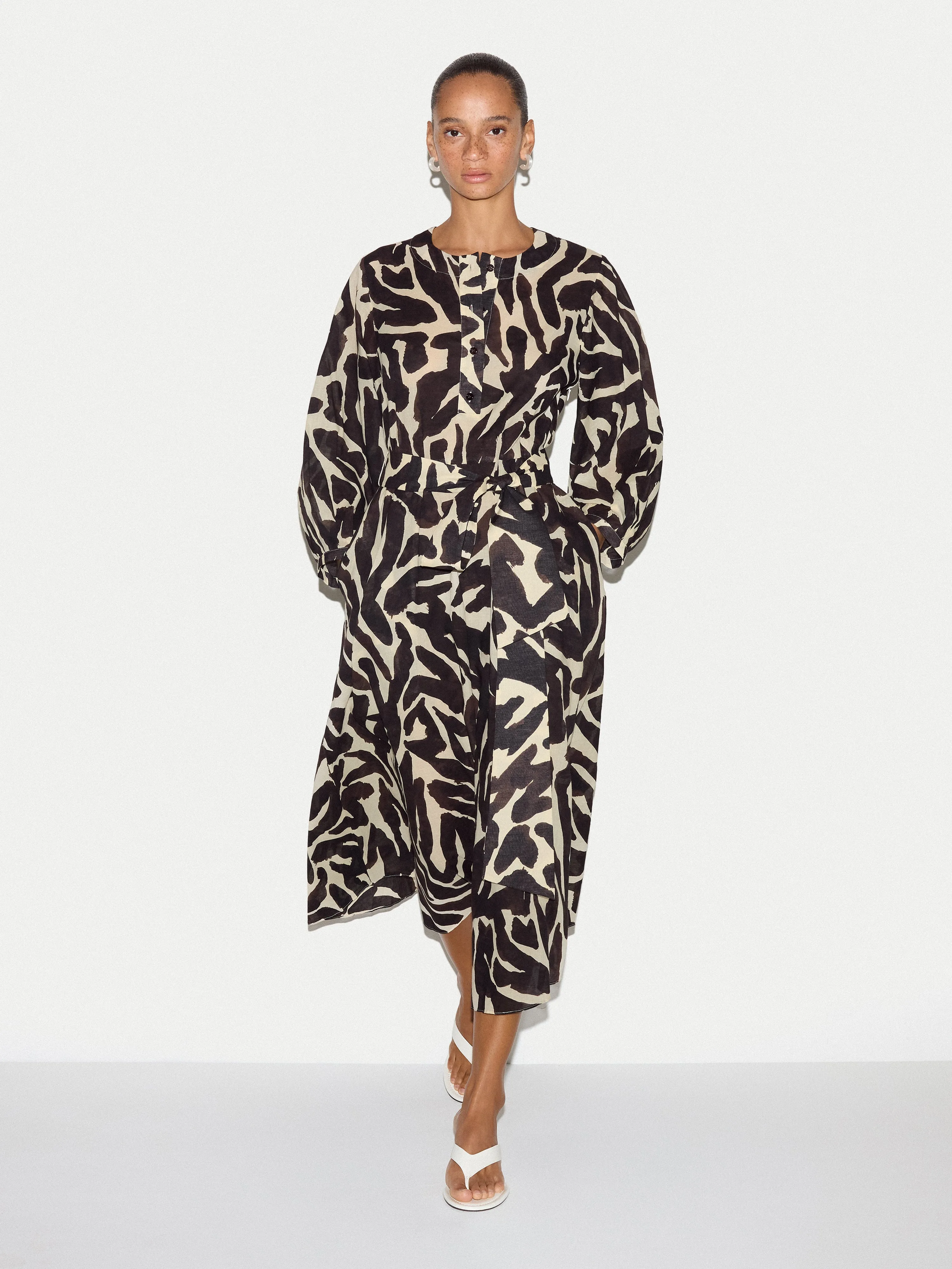 Zebra Cotton Midi Shirt Dress | Brown sold by Jigsaw product image thumbnail 2