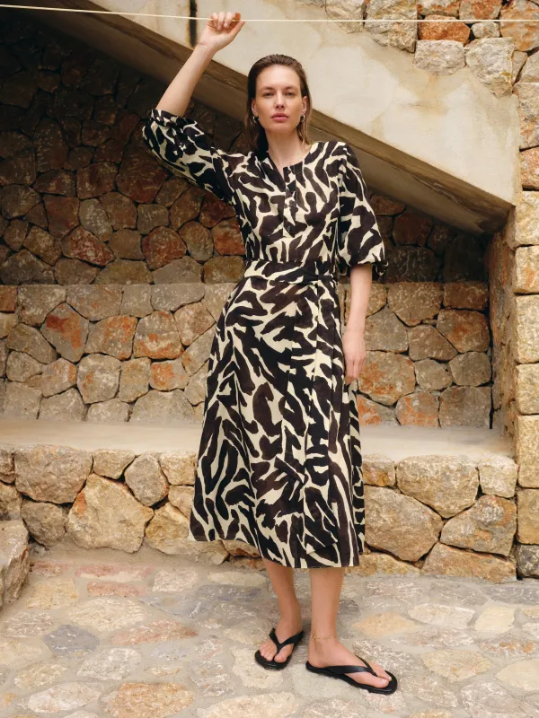 Zebra Cotton Midi Shirt Dress | Brown made by Jigsaw