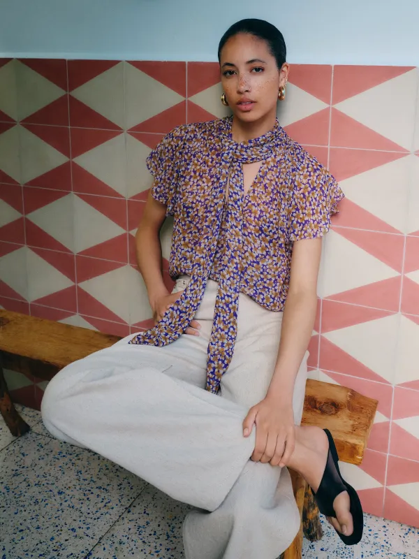 Ditsy Tie Detail Top | Purple made by Jigsaw