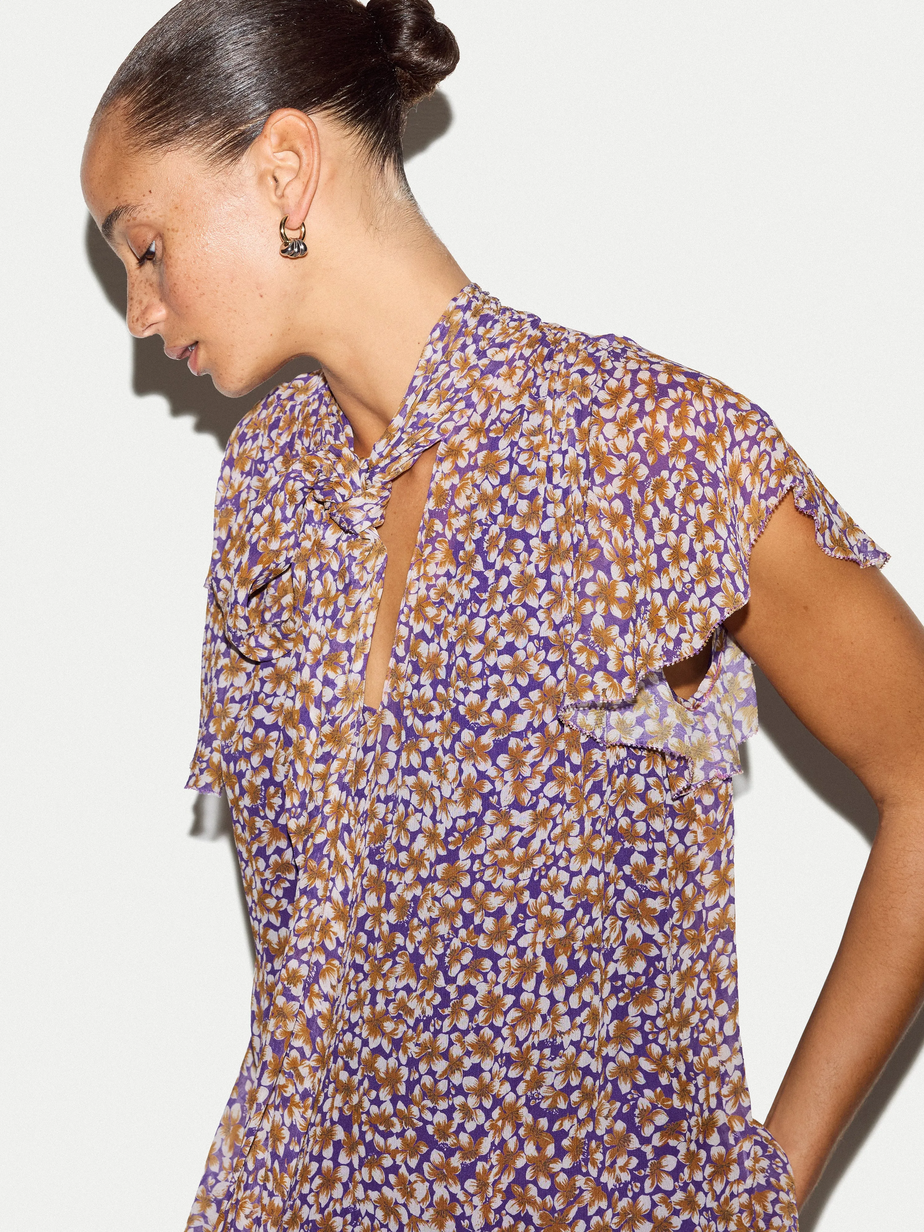 Ditsy Tie Detail Top | Purple sold by Jigsaw product image thumbnail 5