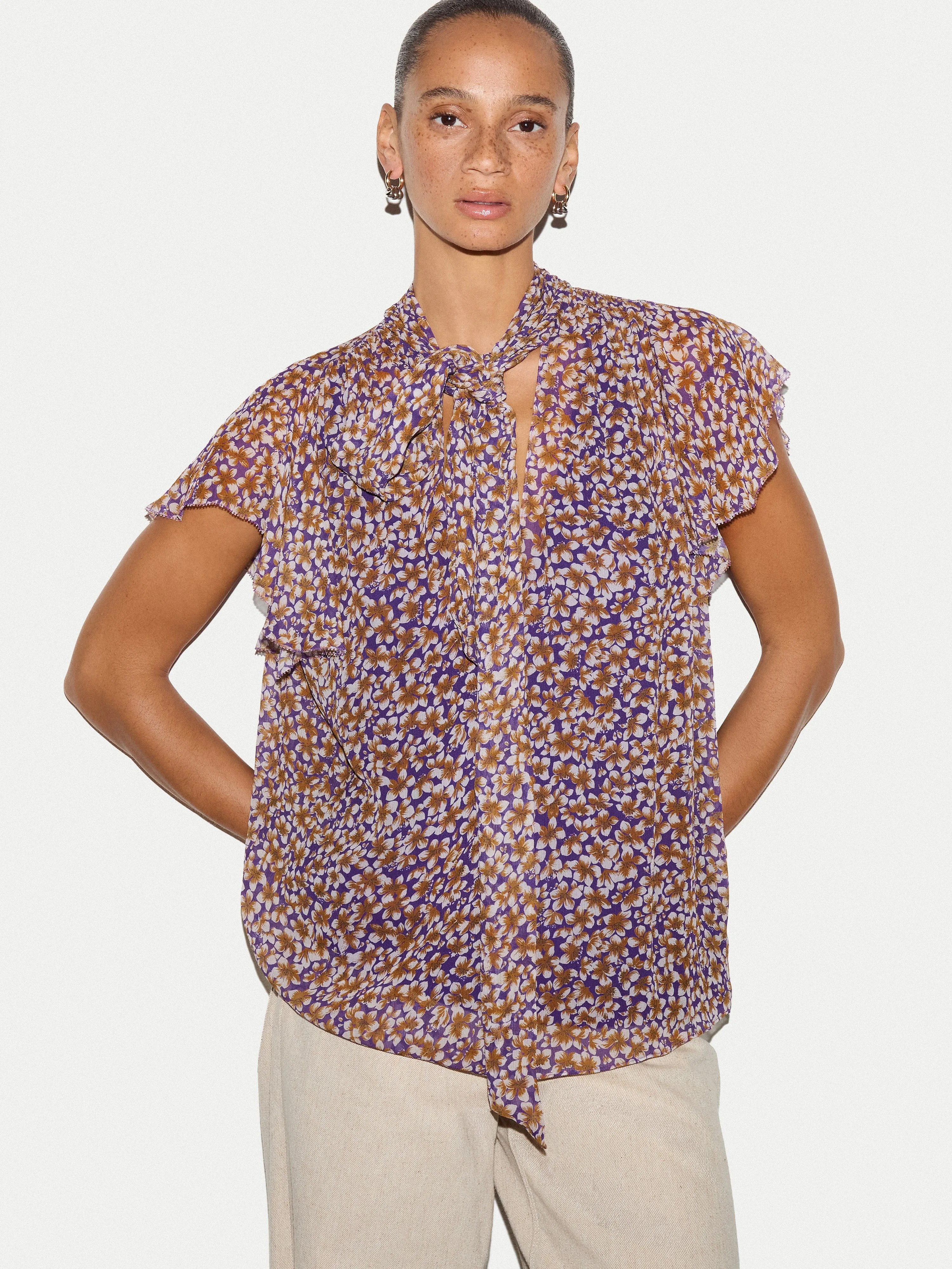 Ditsy Tie Detail Top | Purple sold by Jigsaw product image thumbnail 3