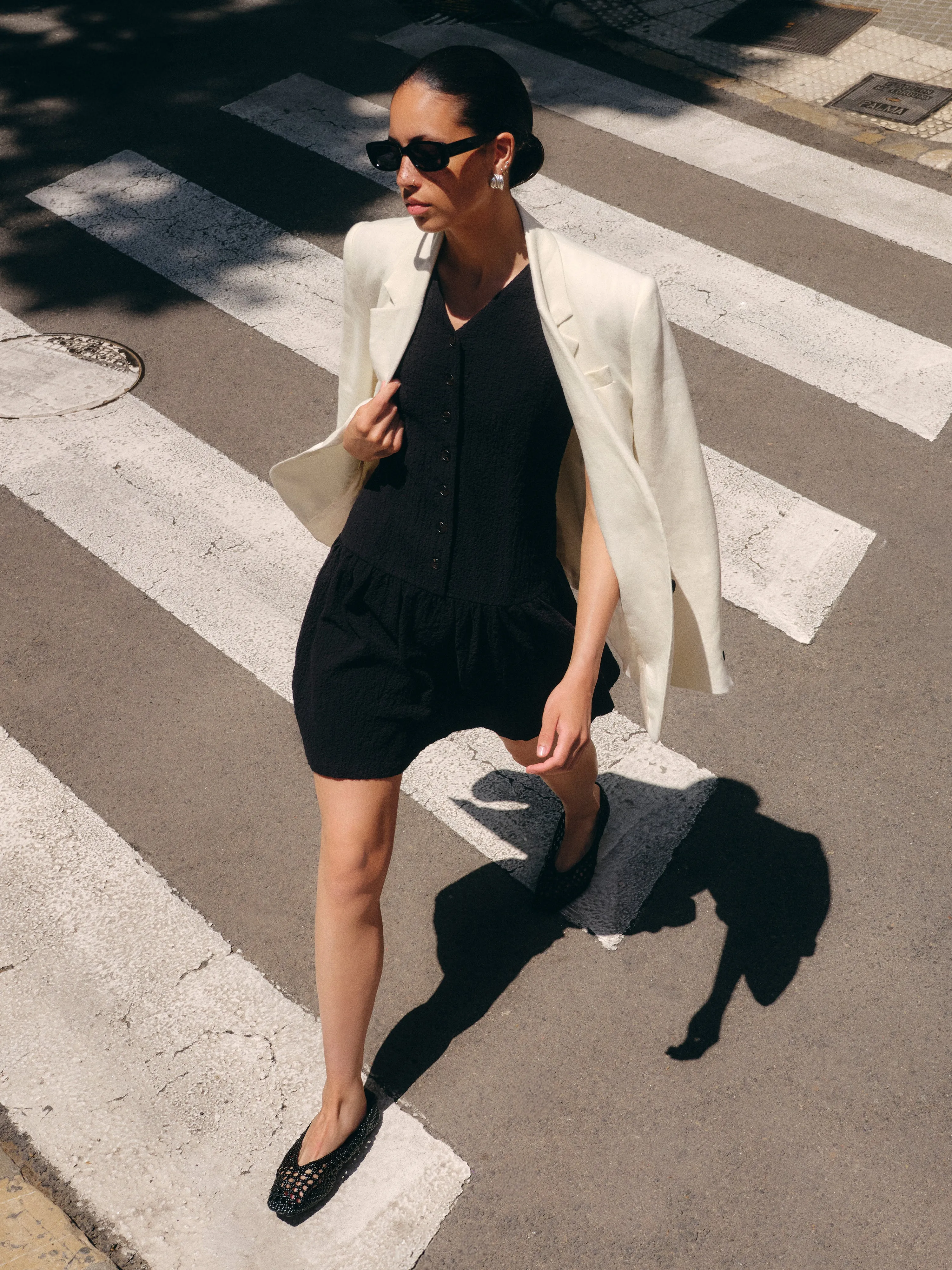 Crinkle Cotton Waistcoat Dress | Black sold by Jigsaw