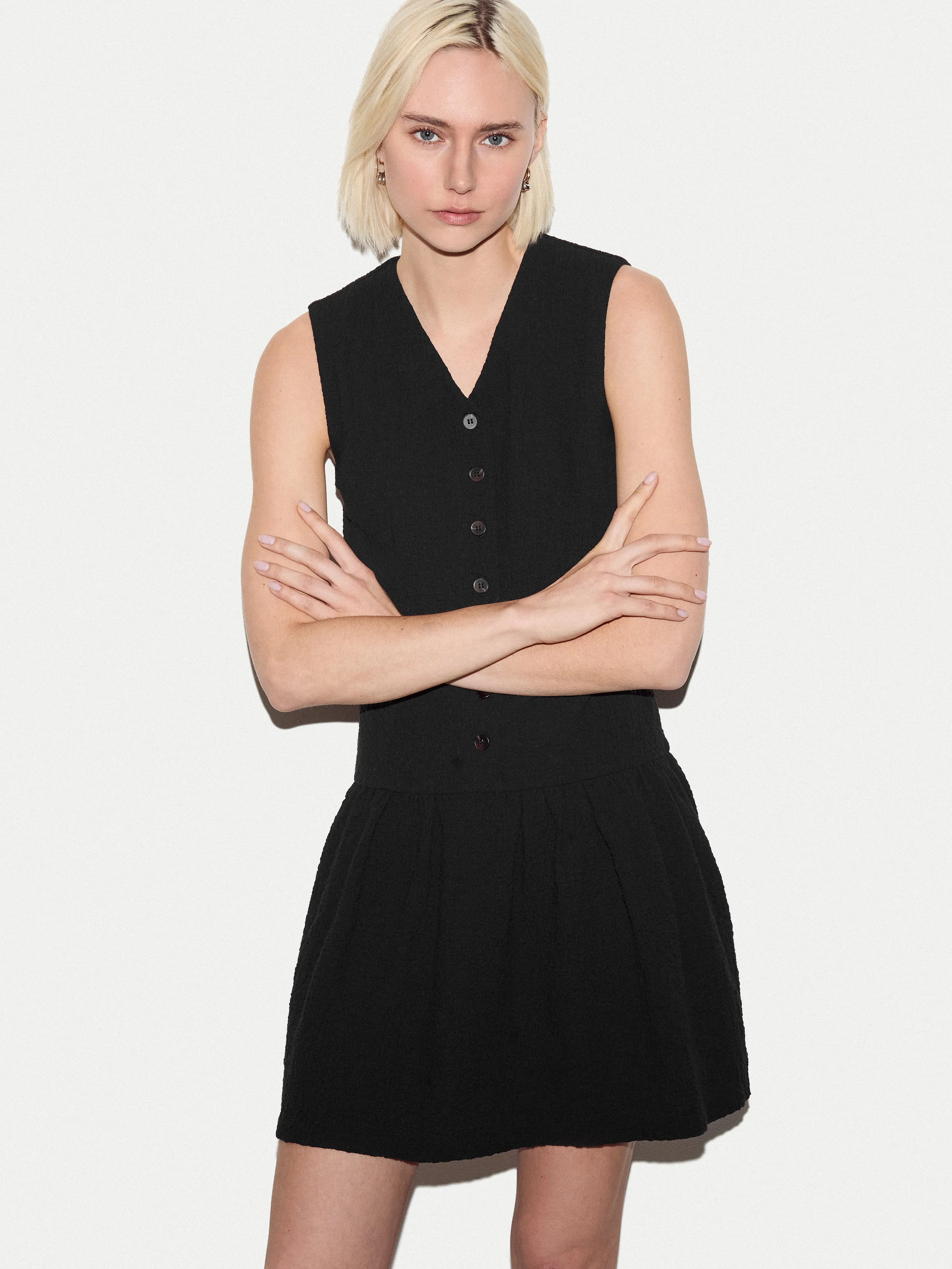Crinkle Cotton Waistcoat Dress | Black sold by Jigsaw product image thumbnail 4