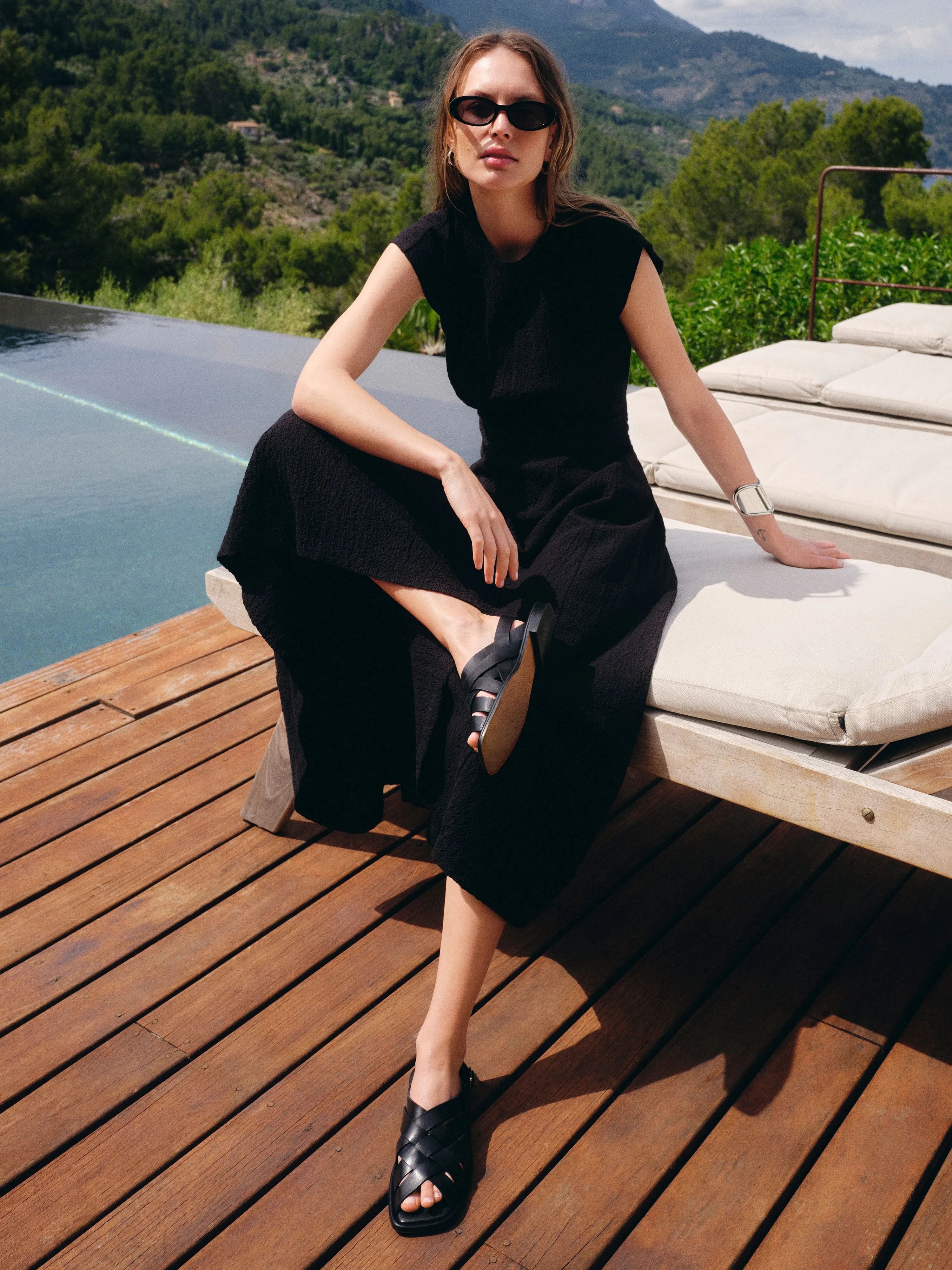 Crinkle Cotton Dress | Black sold by Jigsaw