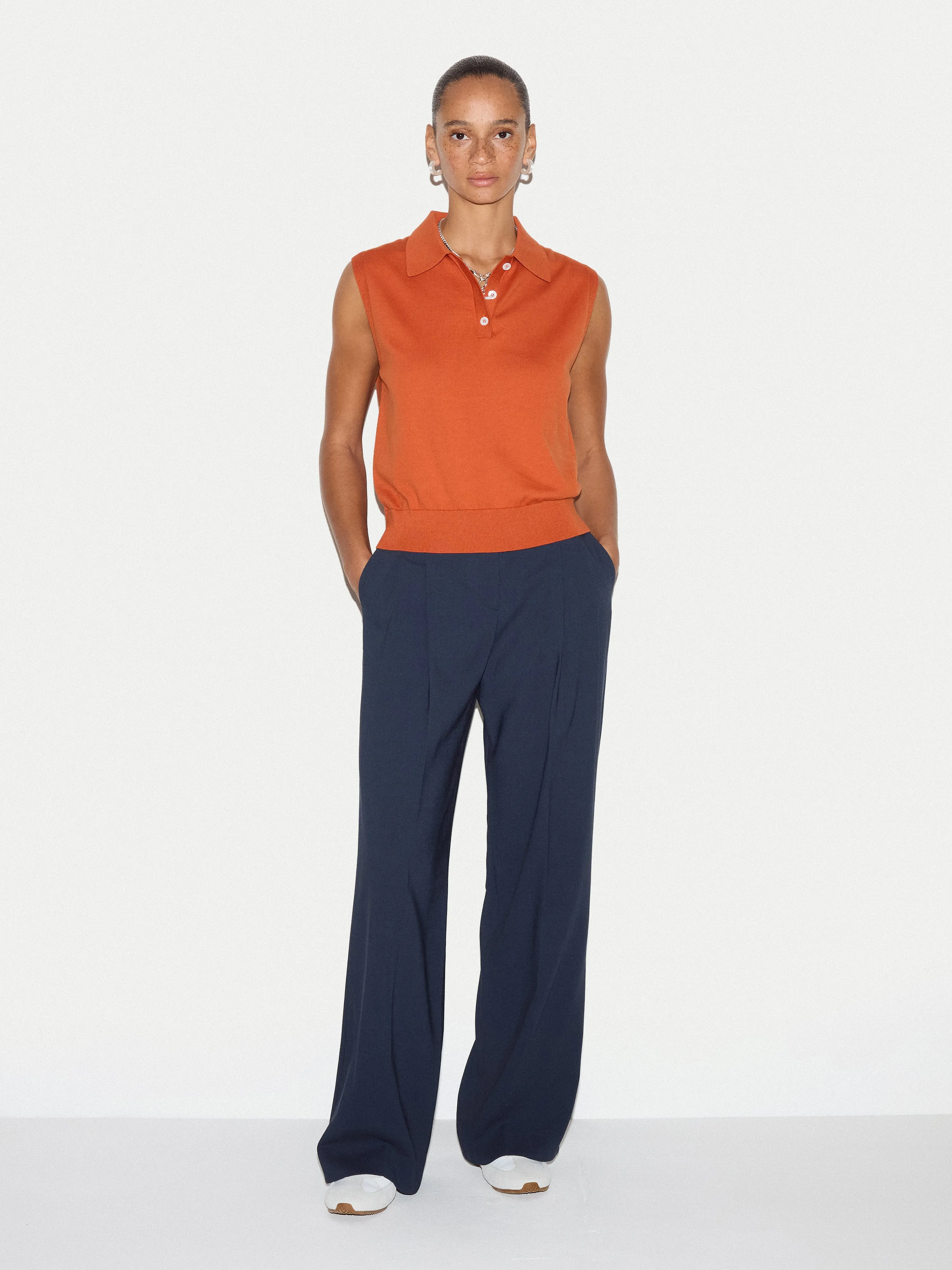 Cotton Sleeveless Polo | Orange sold by Jigsaw product image thumbnail 3