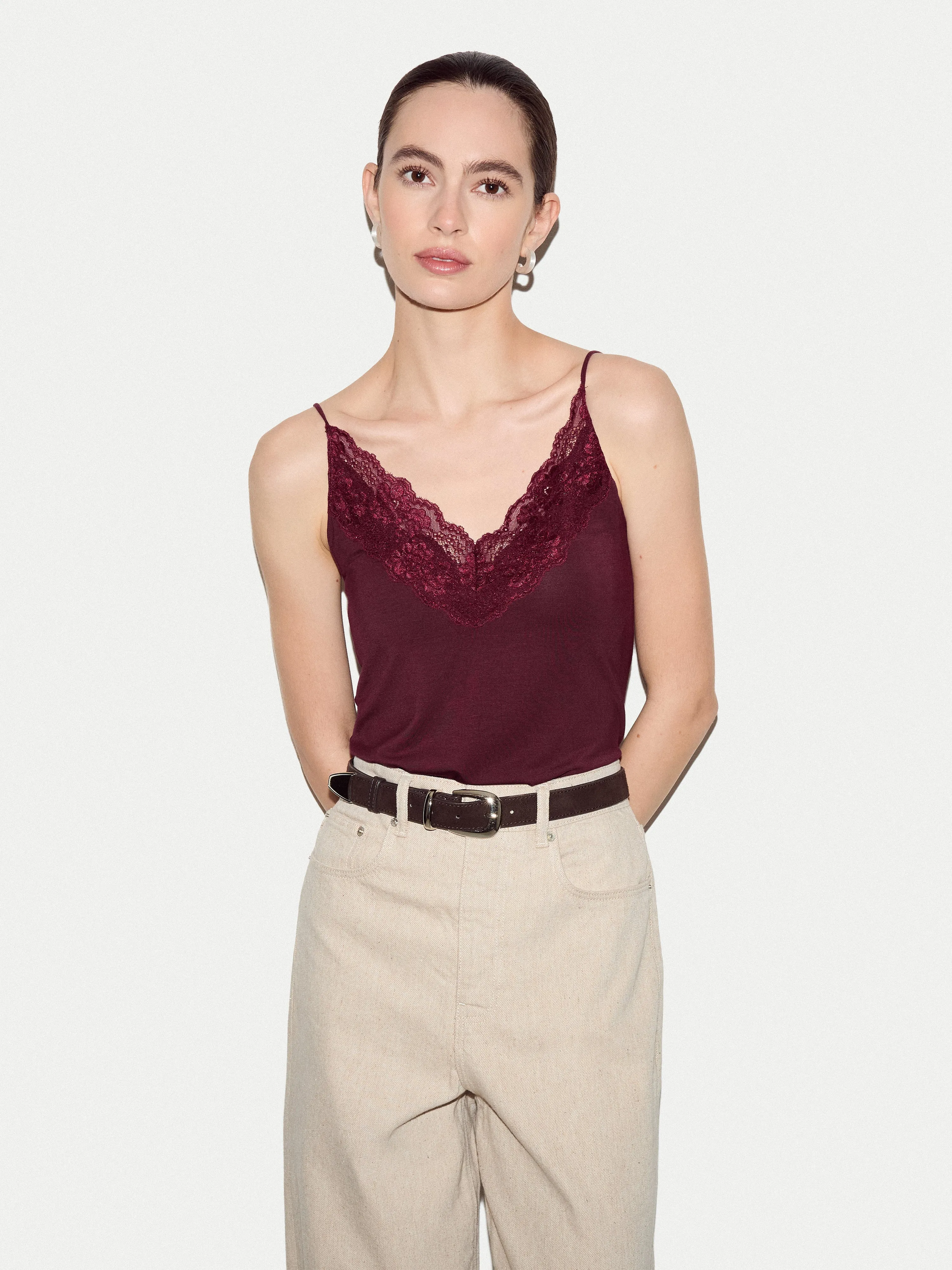 Modal Lace Cami | Burgundy sold by Jigsaw