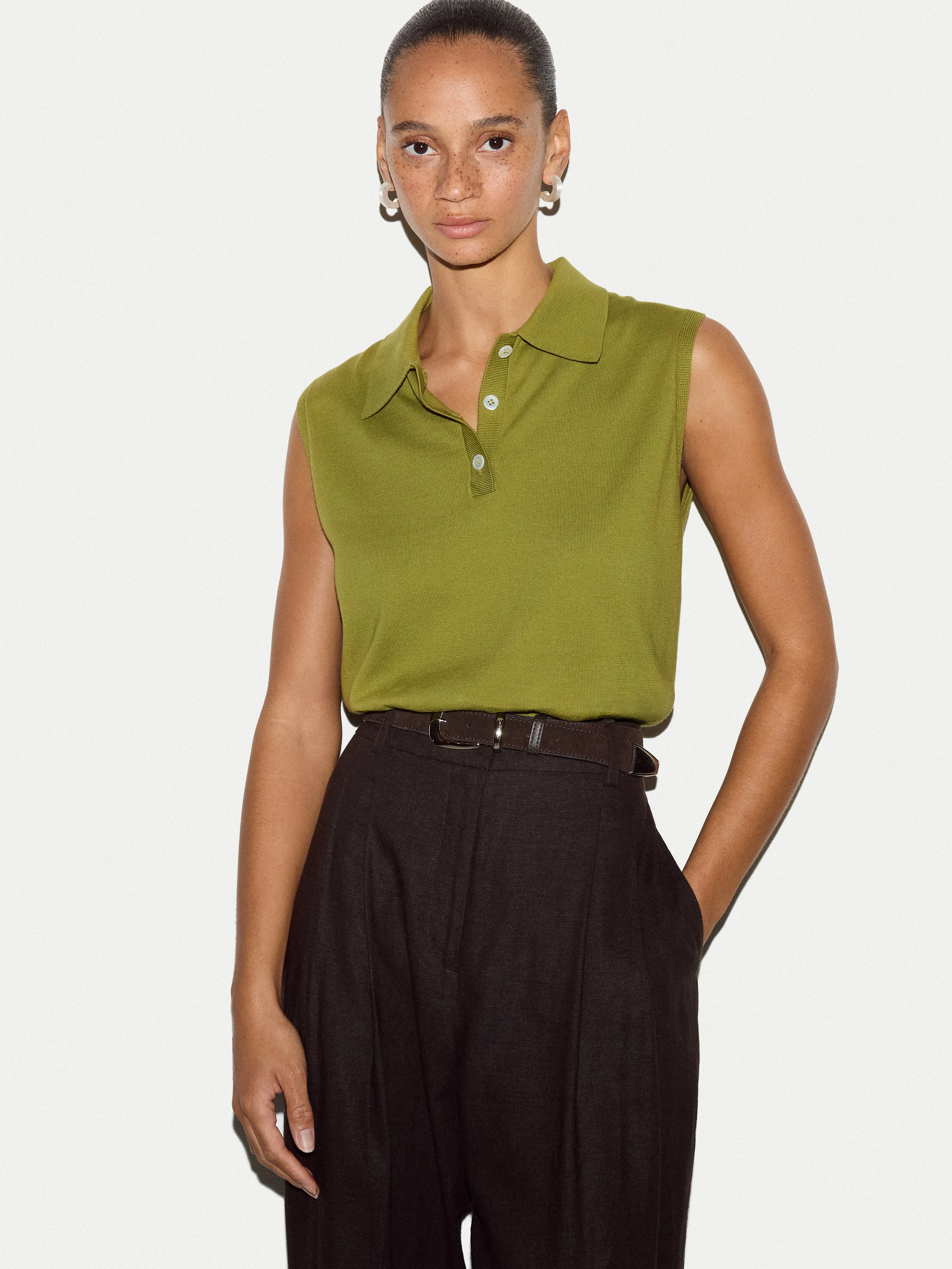 Cotton Sleeveless Polo | Green sold by Jigsaw product image thumbnail 3