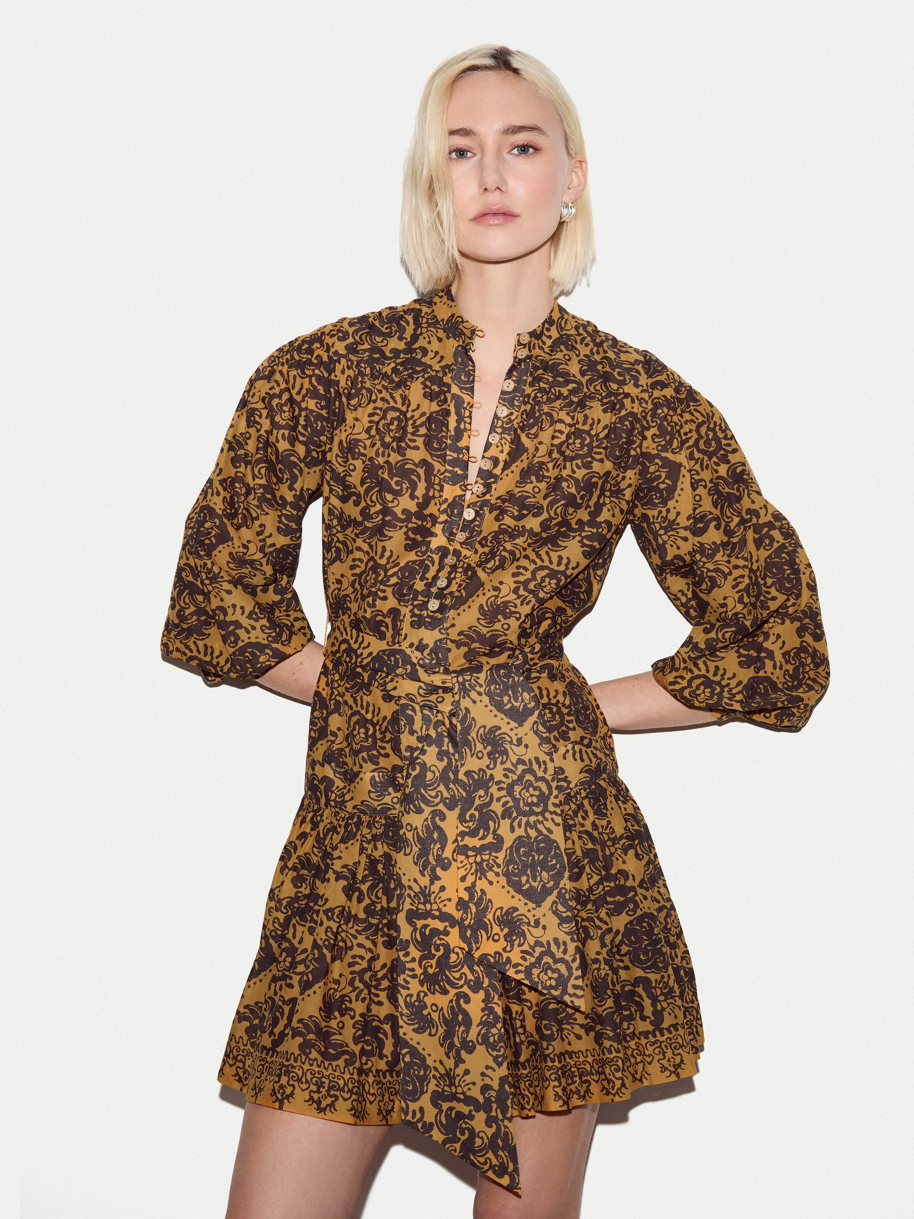 Batik Cotton Button Mini Dress | Yellow sold by Jigsaw product image thumbnail 2