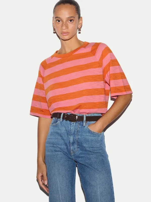Cotton Slub Stripe Raglan T-shirt | Pink made by Jigsaw