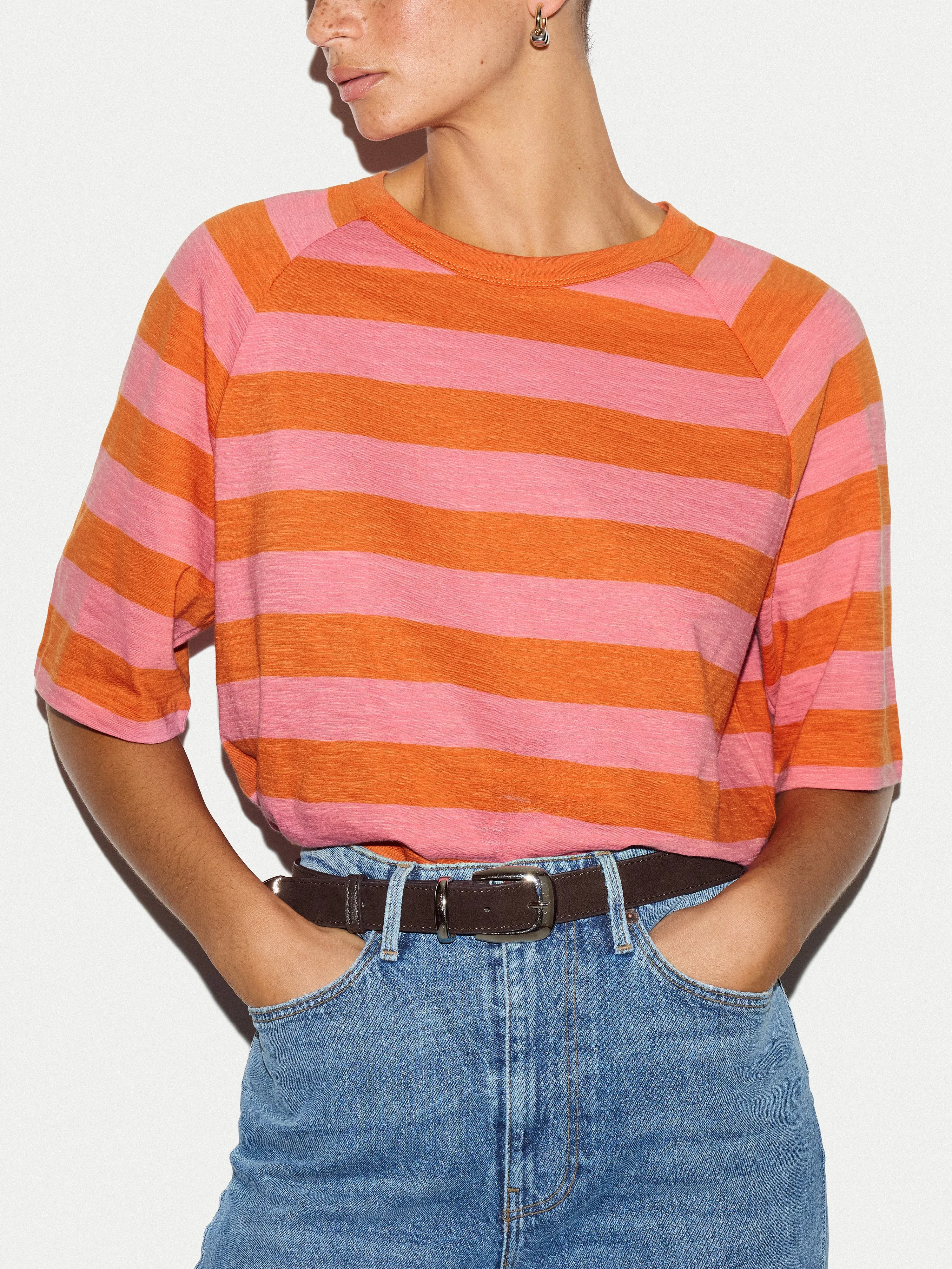 Cotton Slub Stripe Raglan T-shirt | Pink sold by Jigsaw product image thumbnail 3