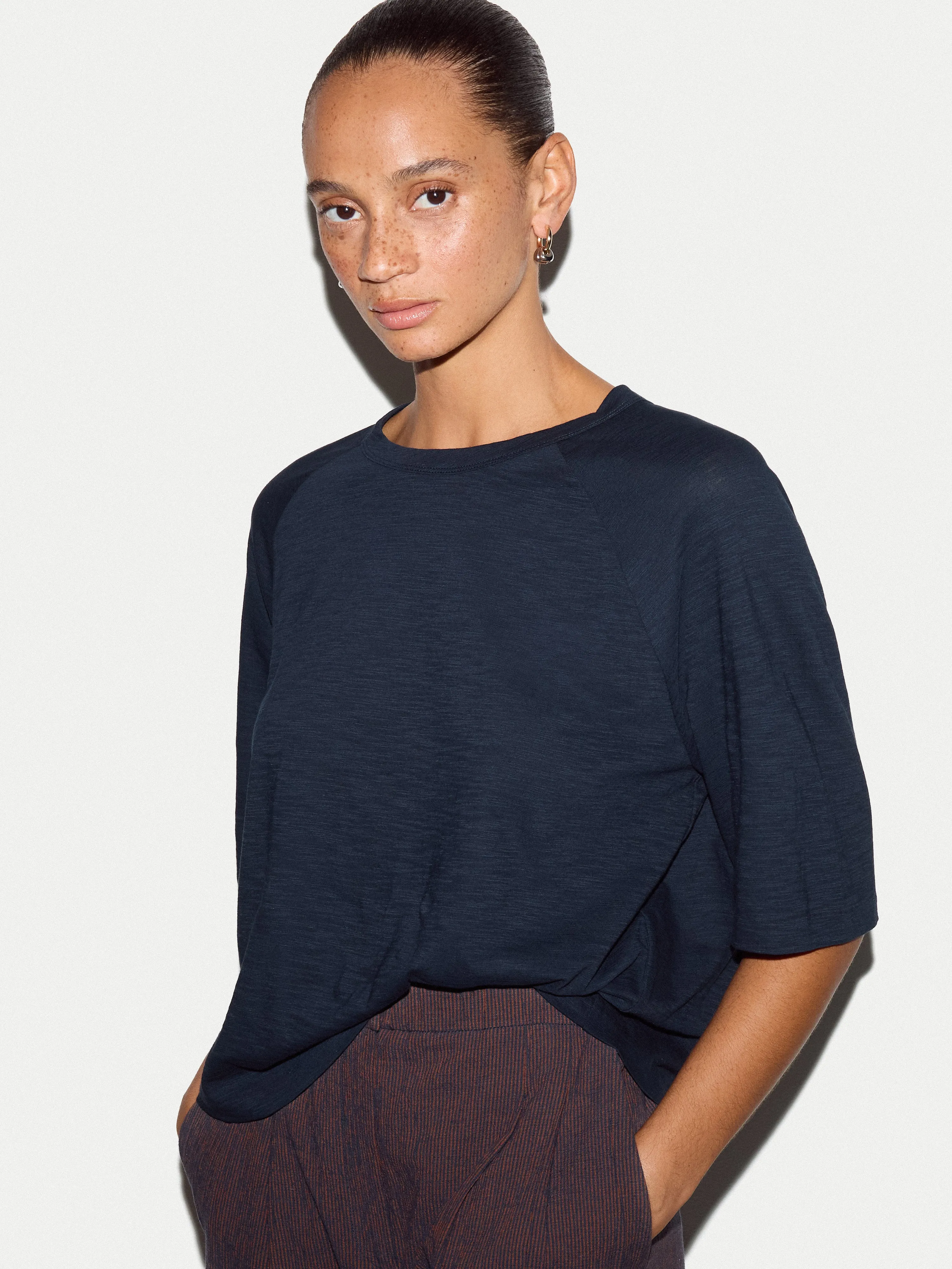 Cotton Slub Boxy Raglan T-shirt | Navy sold by Jigsaw product image thumbnail 2