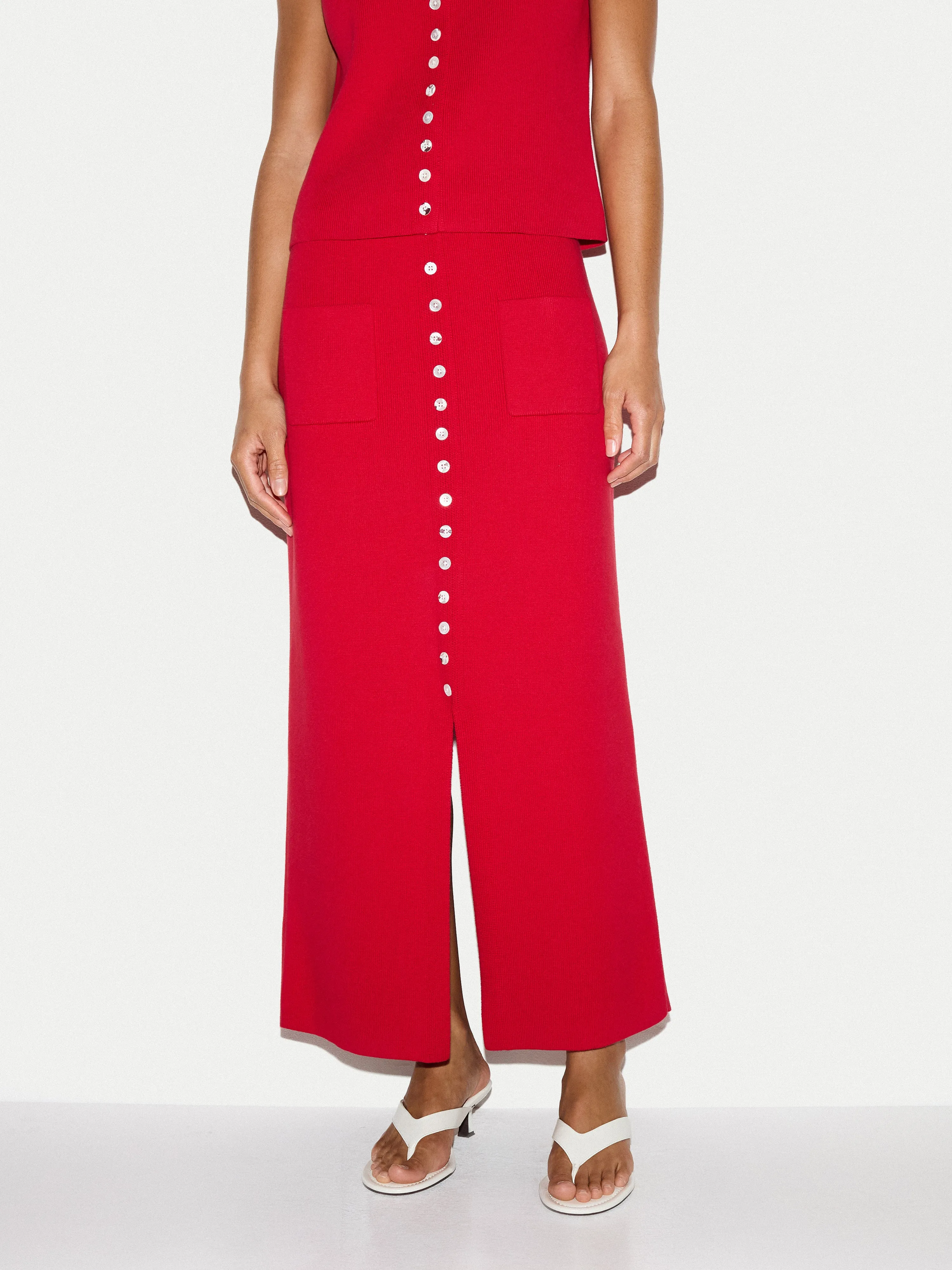 Cotton Button Knitted Skirt | Red sold by Jigsaw product image thumbnail 2