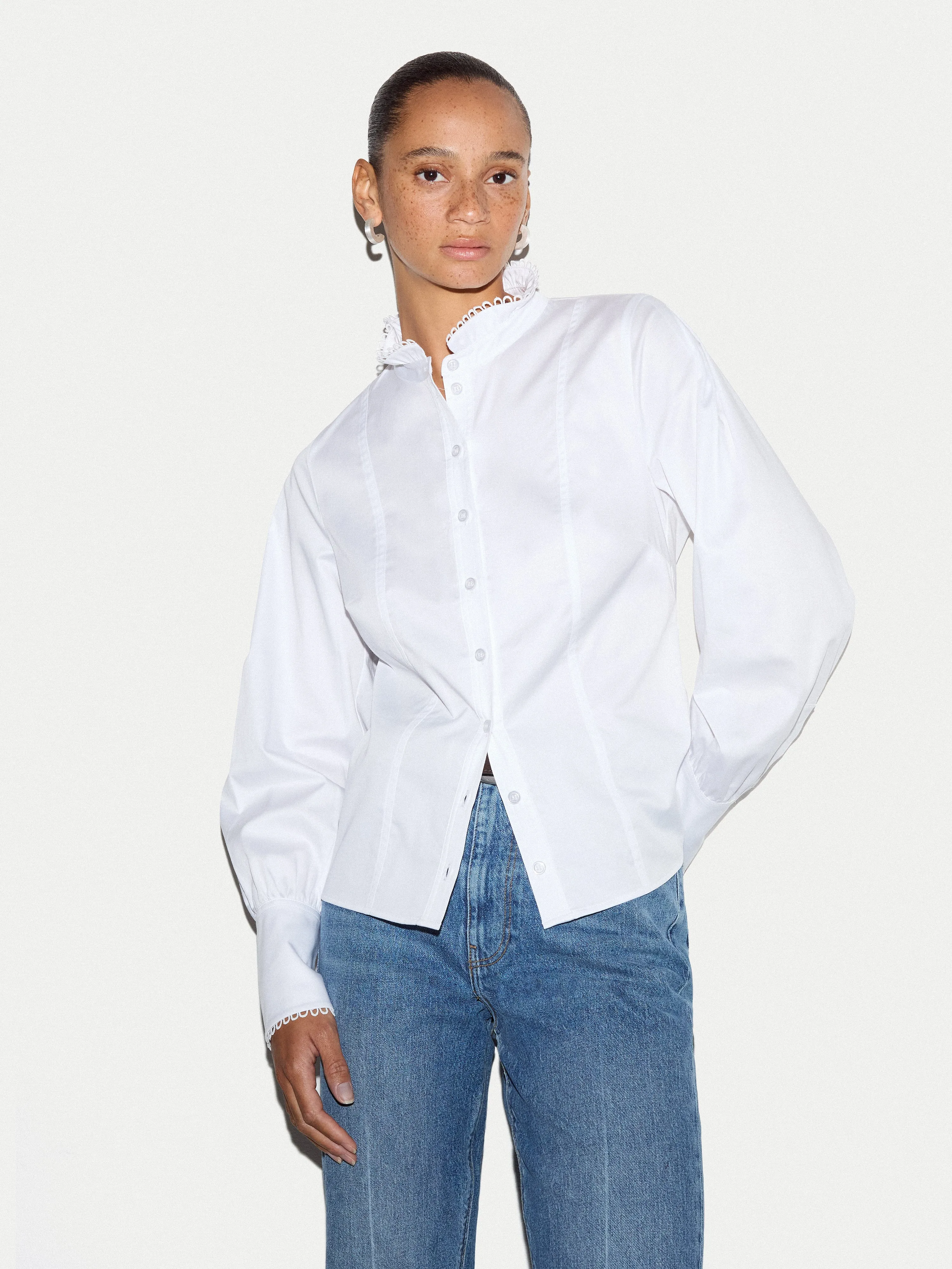 Slim Stand Collar Shirt | White sold by Jigsaw product image thumbnail 2